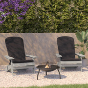Charlestown Set of 2 All-Weather Poly Resin Indoor/Outdoor Folding Adirondack Chairs in Gray with Gray Cushions for Deck, Porch, and Patio
