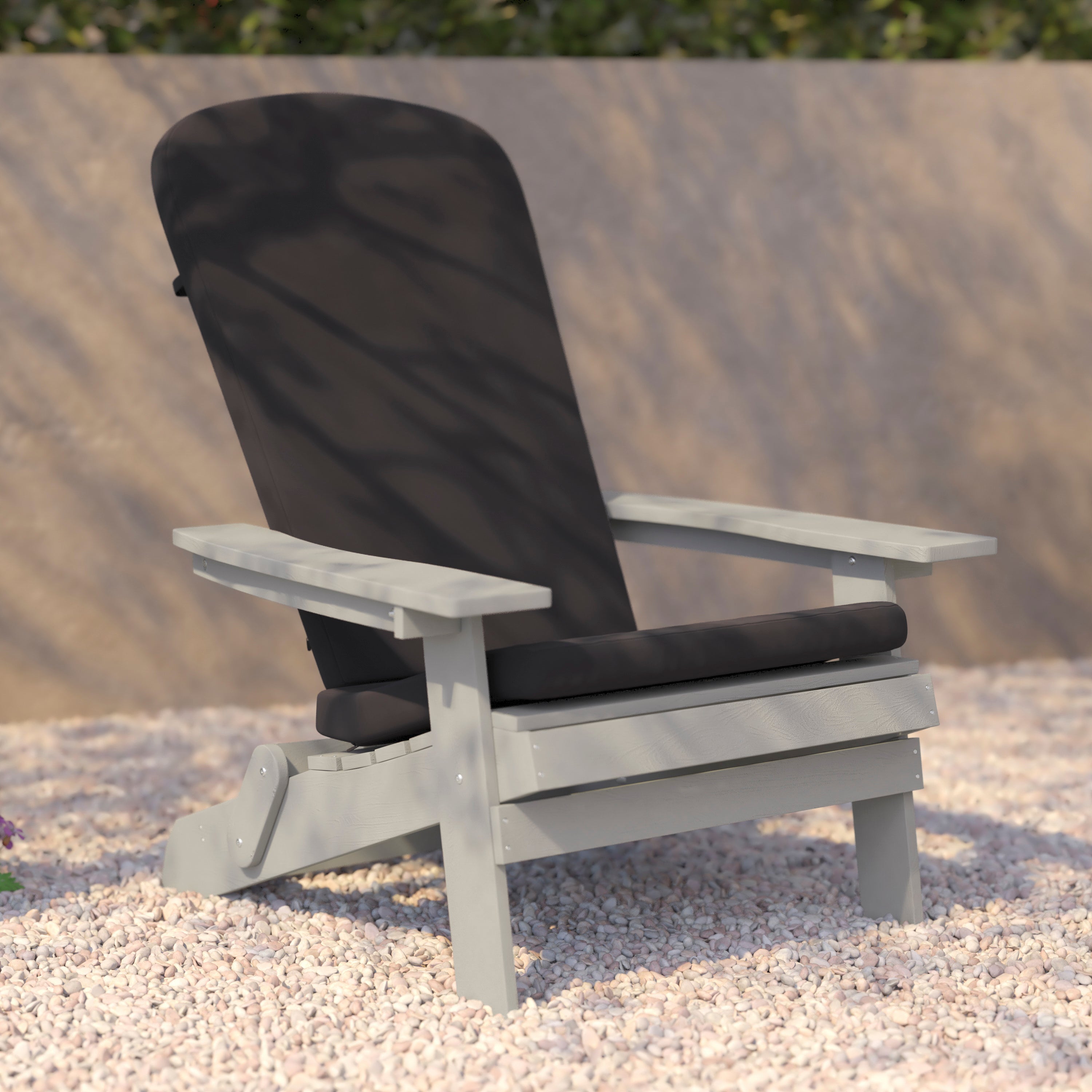 Charlestown Set of 2 All-Weather Poly Resin Indoor/Outdoor Folding Adirondack Chairs in Gray with Gray Cushions for Deck, Porch, and Patio