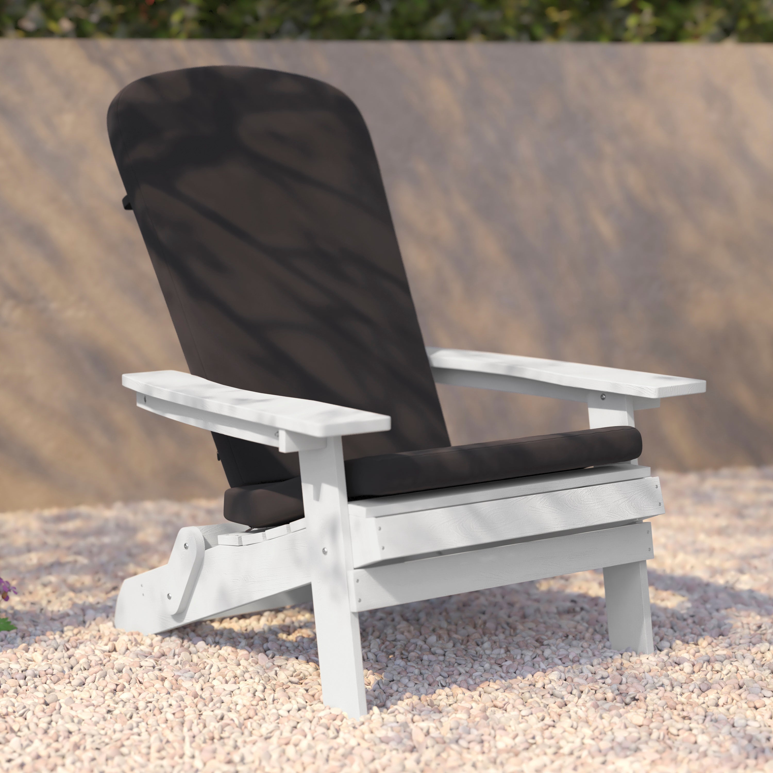Charlestown Set of 2 All-Weather Poly Resin Indoor/Outdoor Folding Adirondack Chairs in White with Gray Cushions for Deck, Porch, and Patio