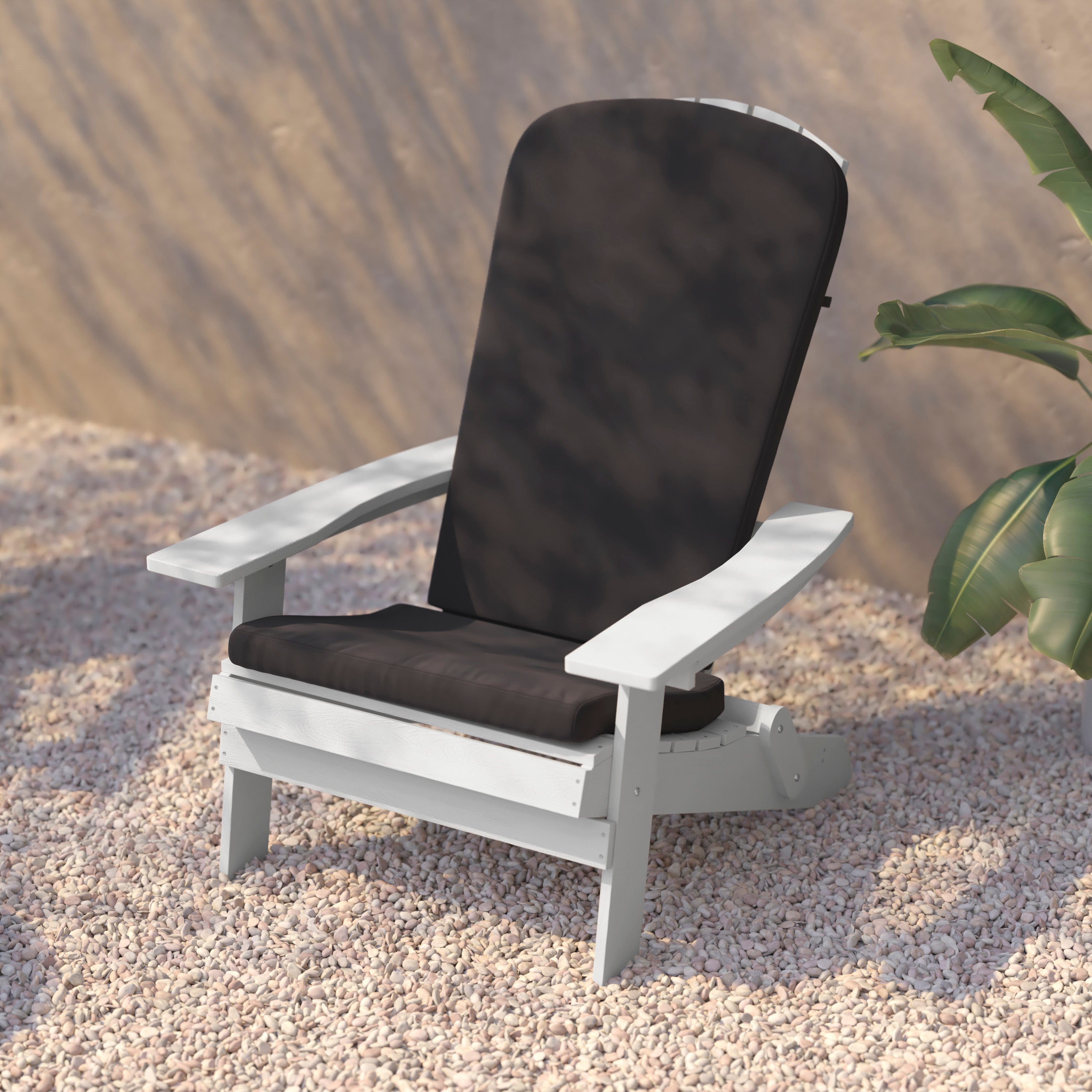 Charlestown Set of 2 All-Weather Poly Resin Indoor/Outdoor Folding Adirondack Chairs in White with Gray Cushions for Deck, Porch, and Patio