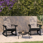Savannah Set of 2 All-Weather Poly Resin Wood Adirondack Rocking Chairs in Black with Cream Cushions for Deck, Porch, and Patio