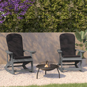 Savannah Set of 2 All-Weather Poly Resin Wood Adirondack Rocking Chairs in Gray with Gray Cushions for Deck, Porch, and Patio