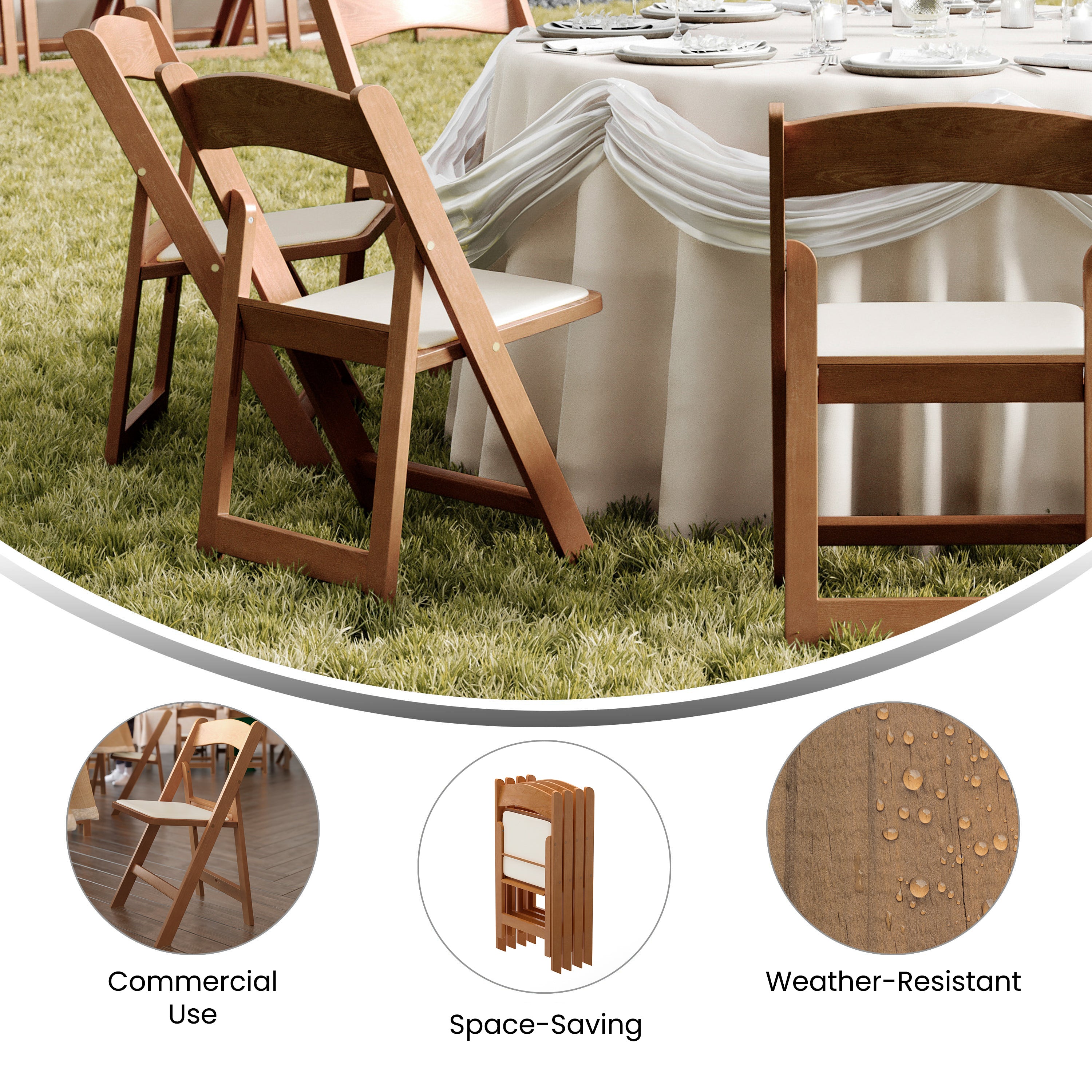 HERCULES 2 Pack Commercial Chestnut Indoor/Outdoor Lightweight Wood Look Resin Folding Event Chair