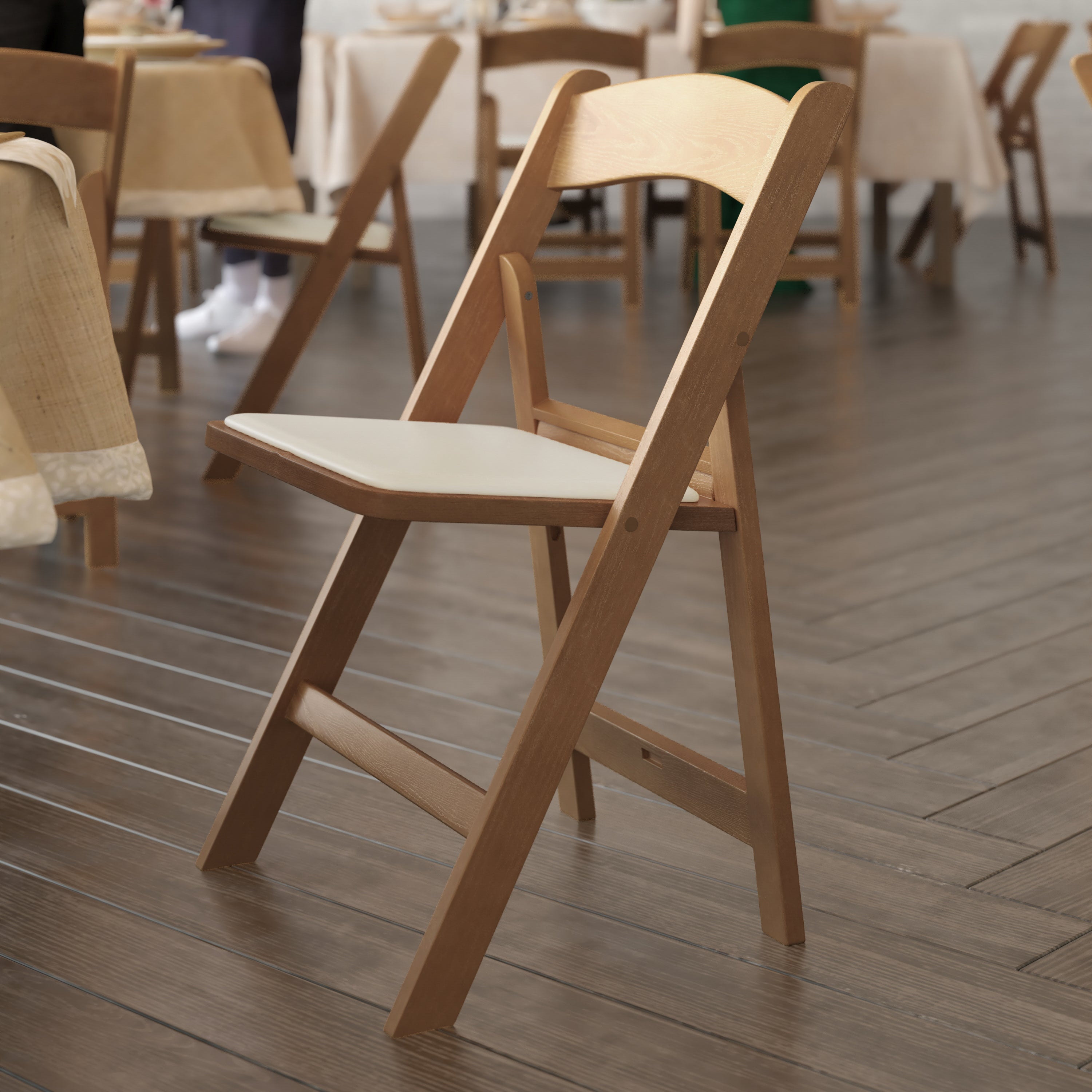HERCULES 2 Pack Commercial Chestnut Indoor/Outdoor Lightweight Wood Look Resin Folding Event Chair