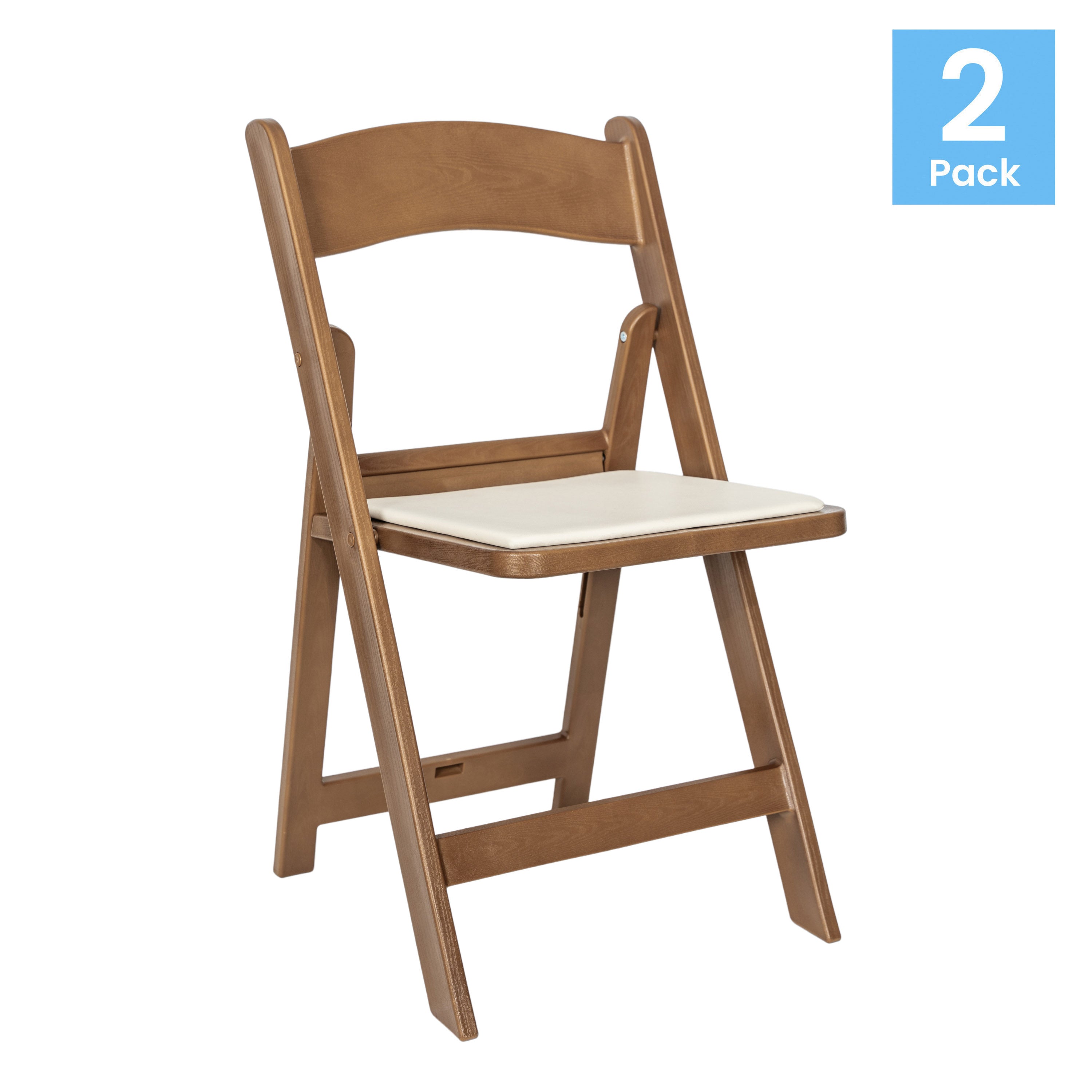 HERCULES 2 Pack Commercial Chestnut Indoor/Outdoor Lightweight Wood Look Resin Folding Event Chair