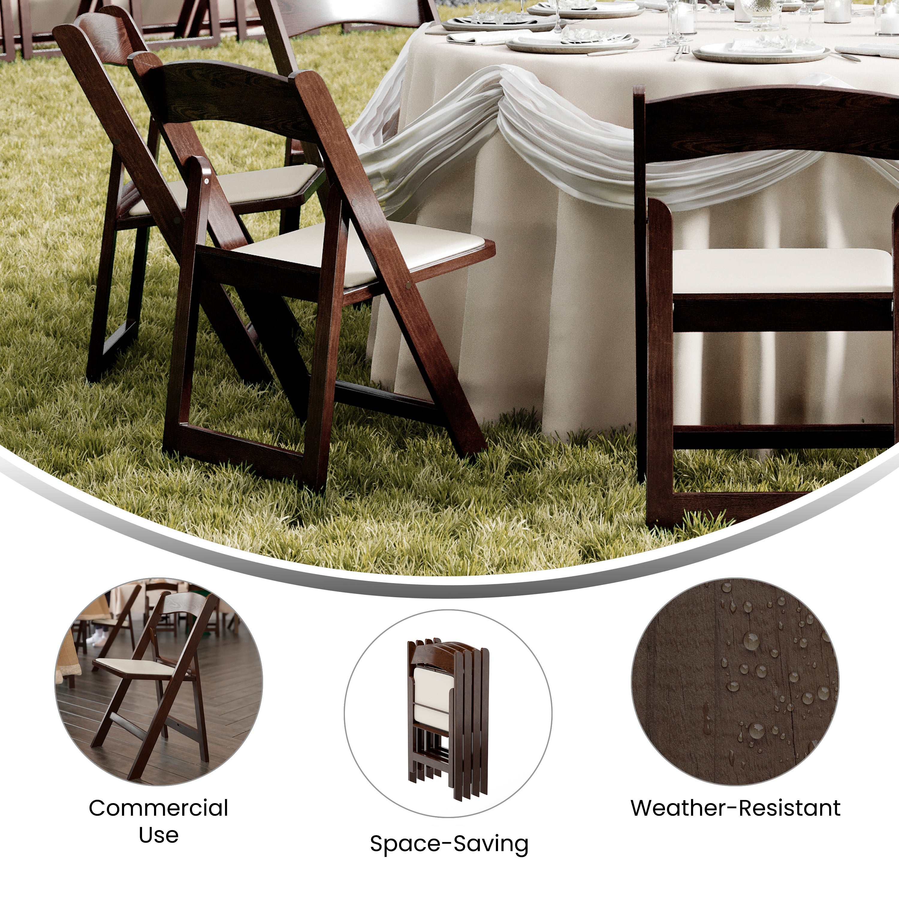 HERCULES 2 Pack Commercial Dark Brown Indoor/Outdoor Lightweight Wood Look Resin Folding Event Chair