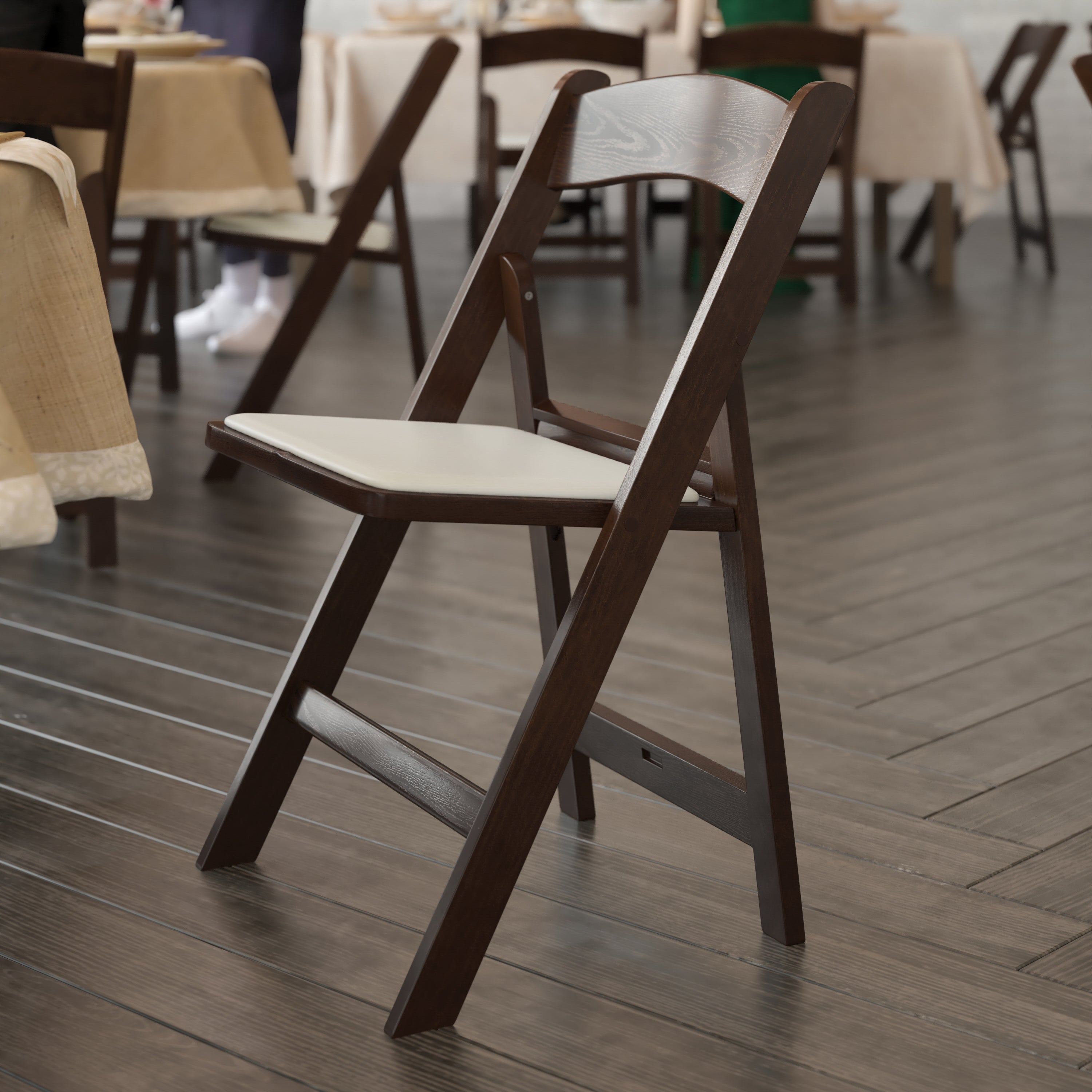 HERCULES 2 Pack Commercial Dark Brown Indoor/Outdoor Lightweight Wood Look Resin Folding Event Chair