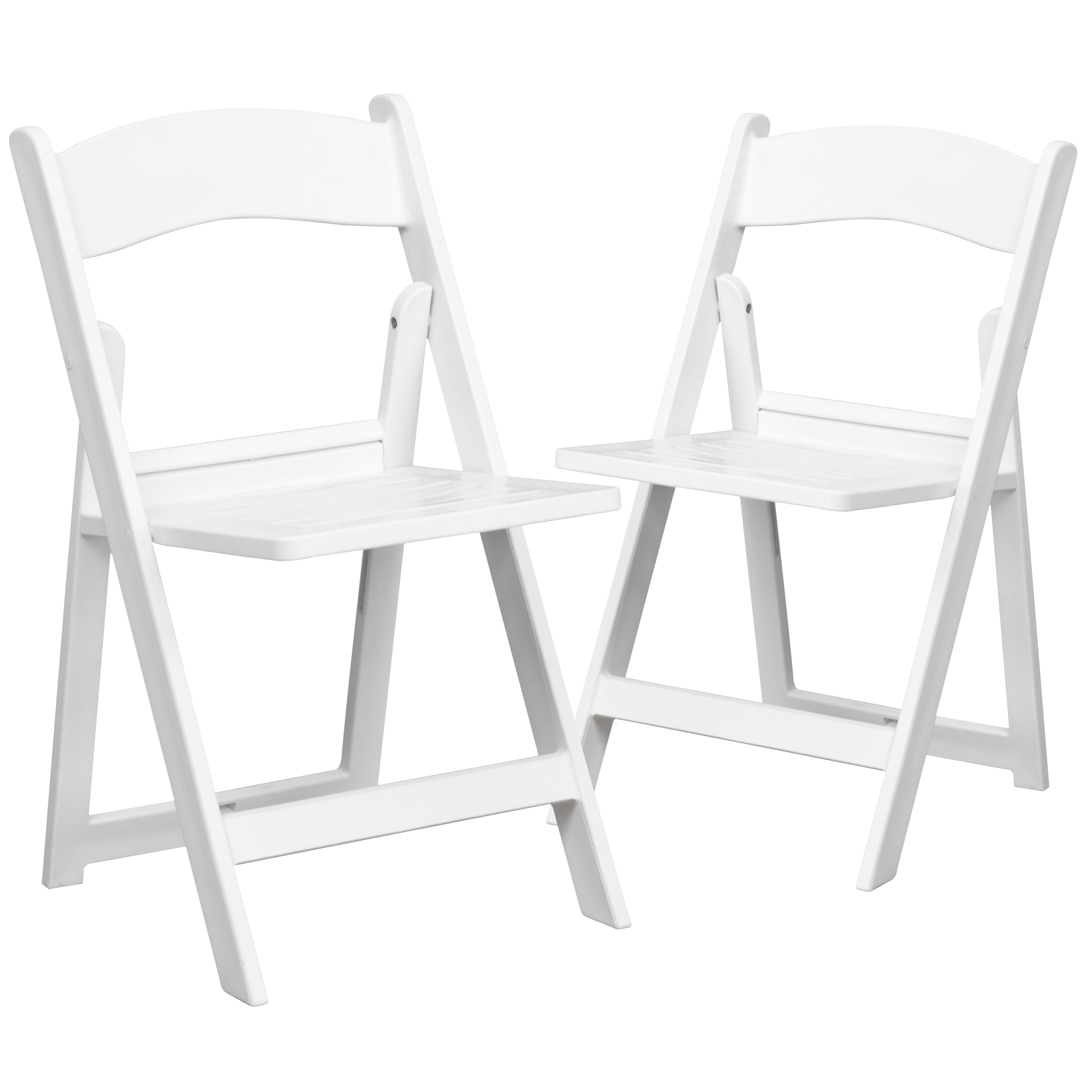 2 Pack HERCULES Series 800 lb. Capacity White Resin Folding Chair with Slatted Seat