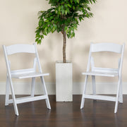 2 Pack HERCULES Series 800 lb. Capacity White Resin Folding Chair with Slatted Seat