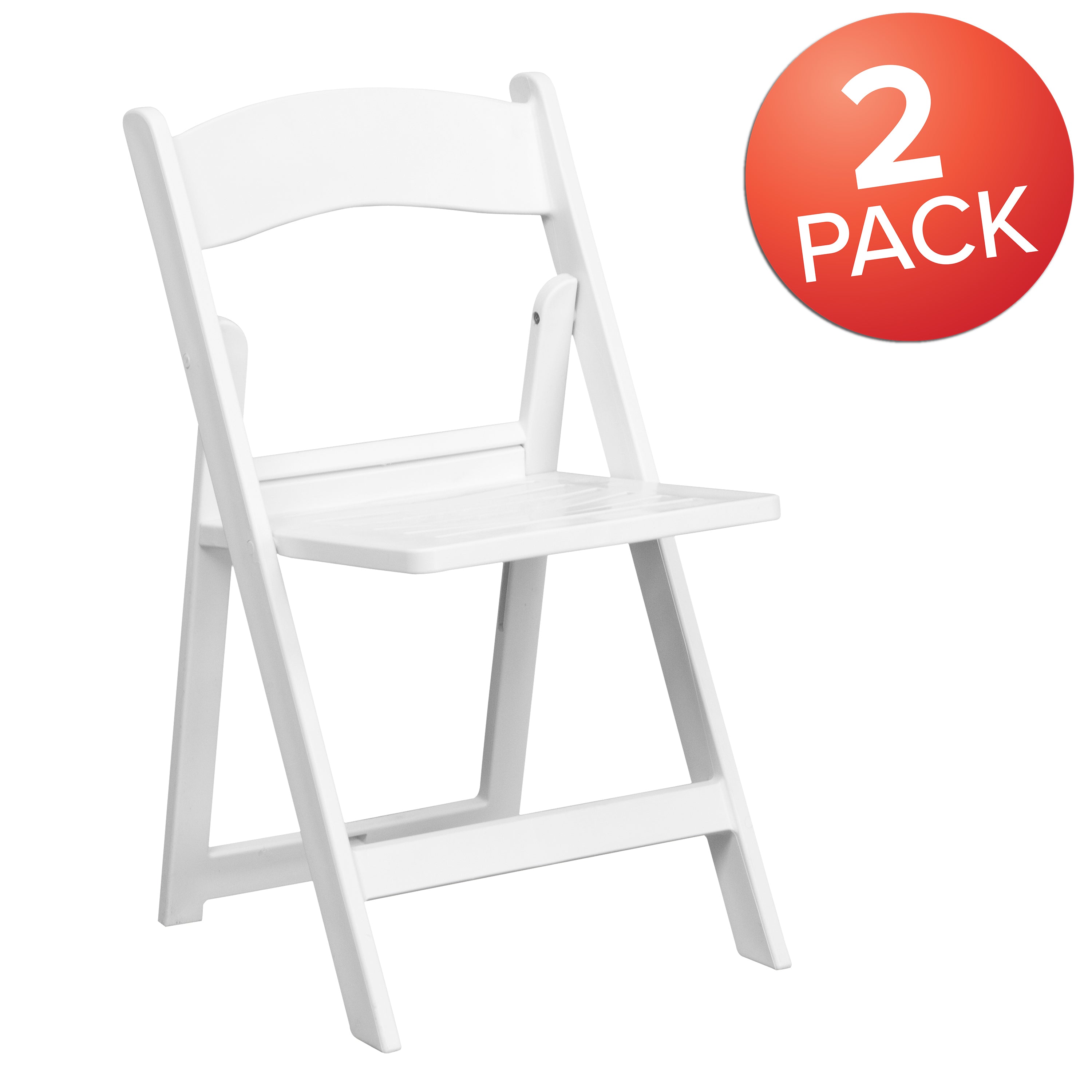 2 Pack HERCULES Series 800 lb. Capacity White Resin Folding Chair with Slatted Seat