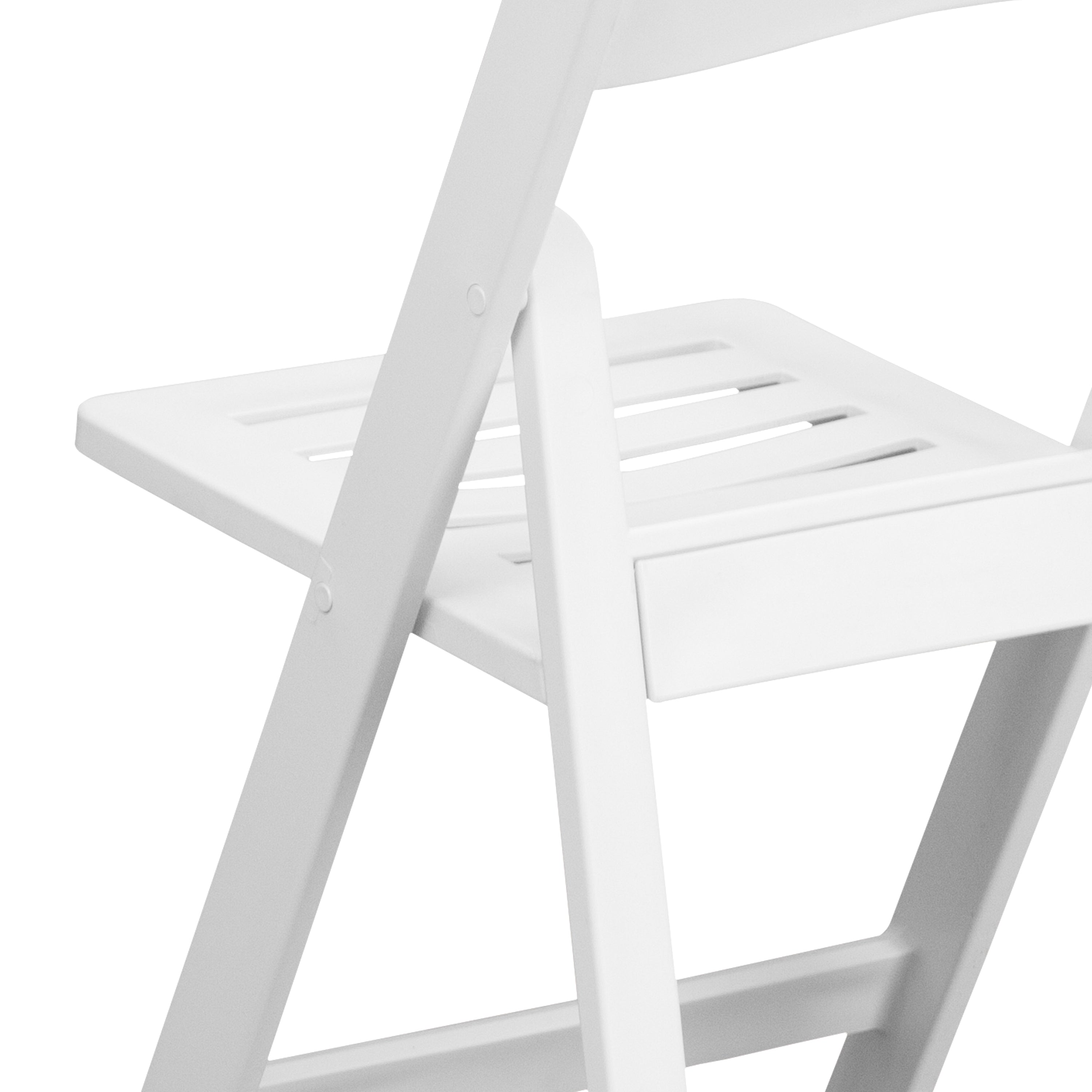 2 Pack HERCULES Series 800 lb. Capacity White Resin Folding Chair with Slatted Seat