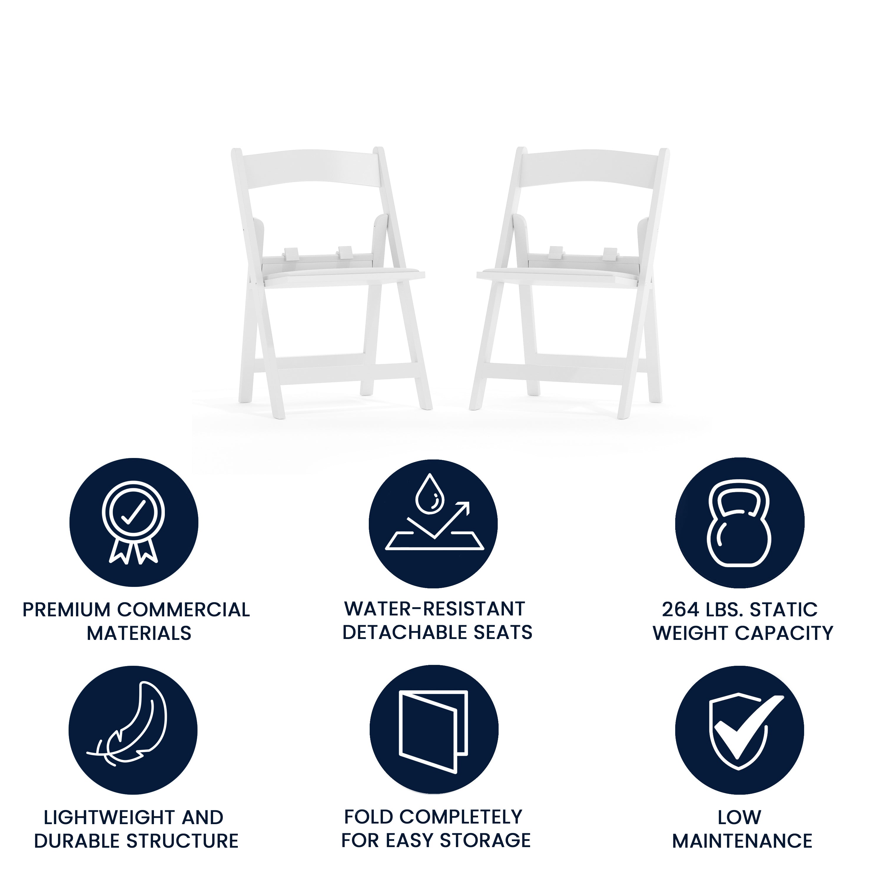 HERCULES Kids Folding Chairs with Padded Seats | Set of 2 White Resin Folding Chair with Vinyl Padded Seat for Kids