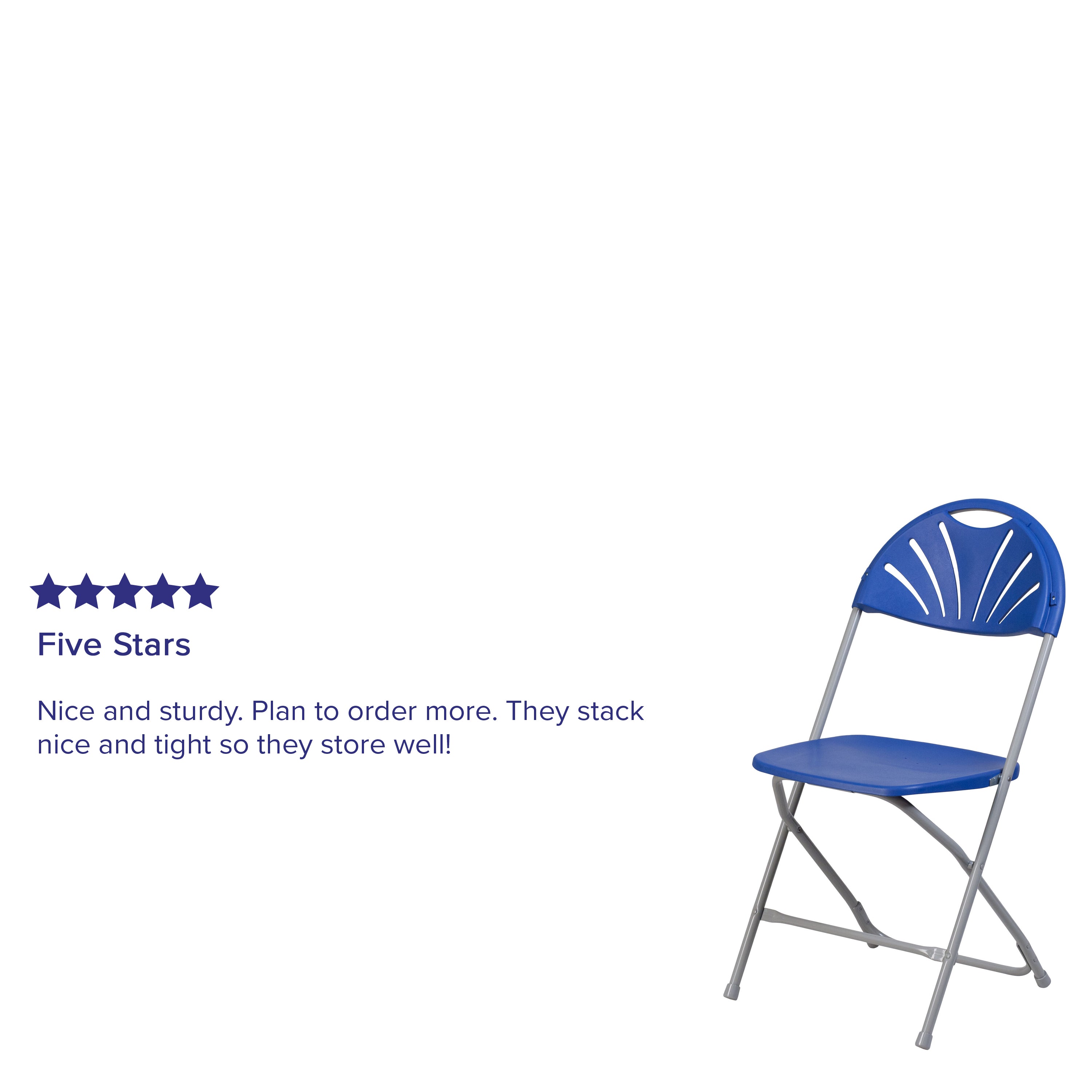 2 Pack HERCULES Series 650 lb. Capacity Blue Plastic Fan Back Folding Chair