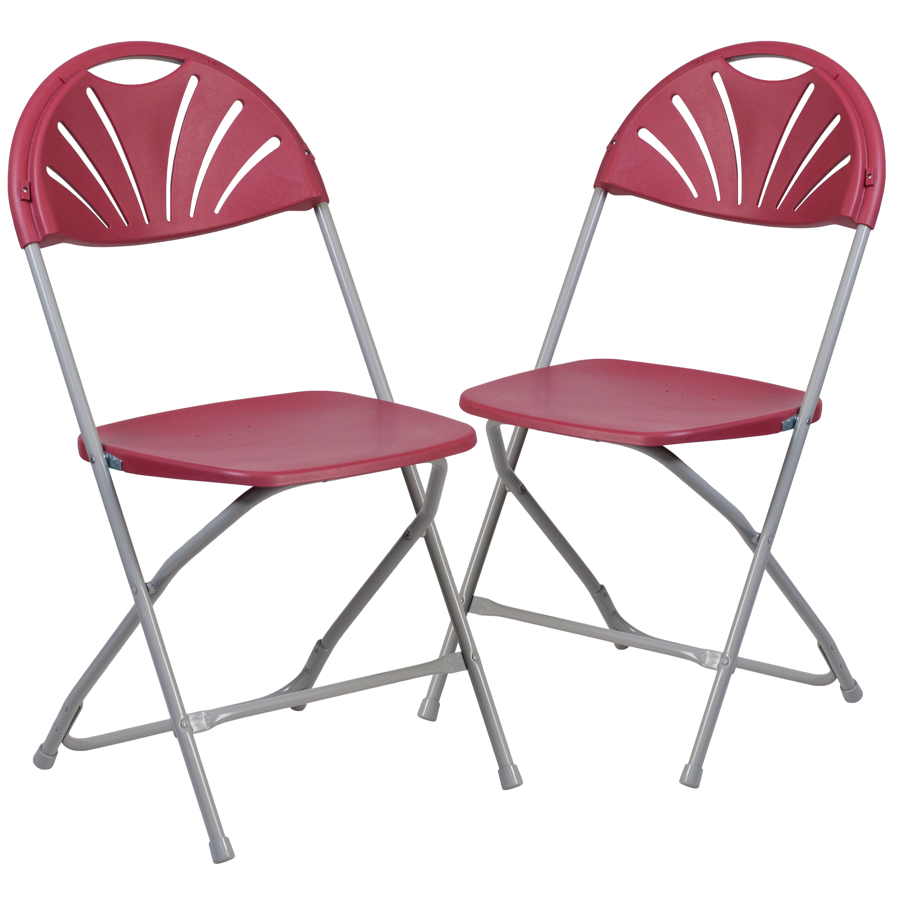 2 Pack HERCULES Series 650 lb. Capacity Burgundy Plastic Fan Back Folding Chair