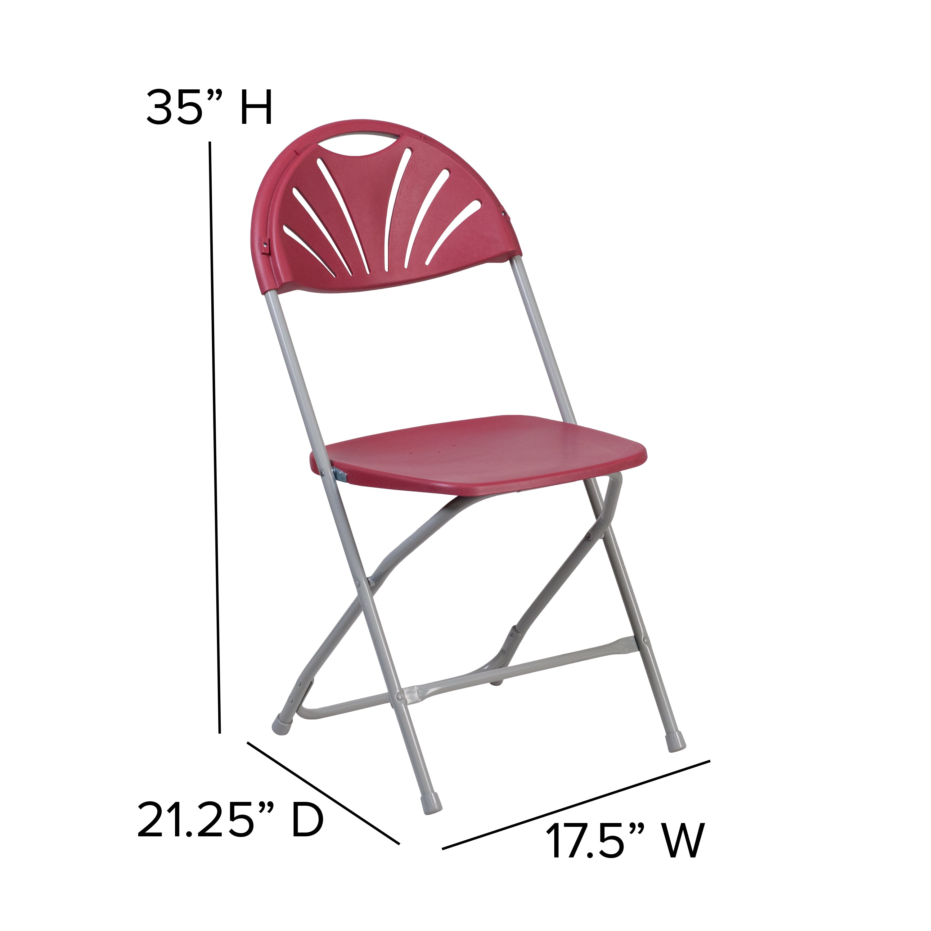2 Pack HERCULES Series 650 lb. Capacity Burgundy Plastic Fan Back Folding Chair