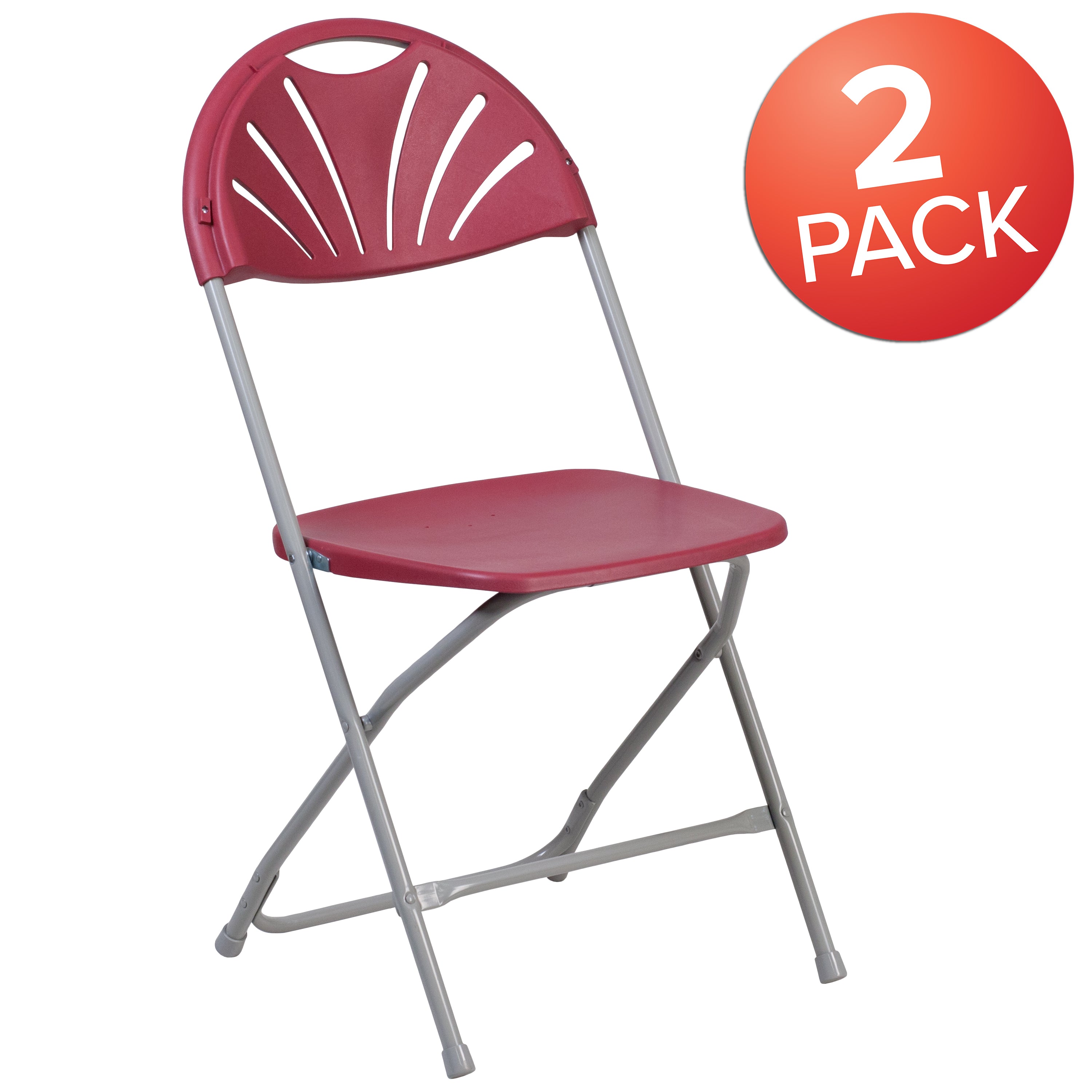 2 Pack HERCULES Series 650 lb. Capacity Burgundy Plastic Fan Back Folding Chair