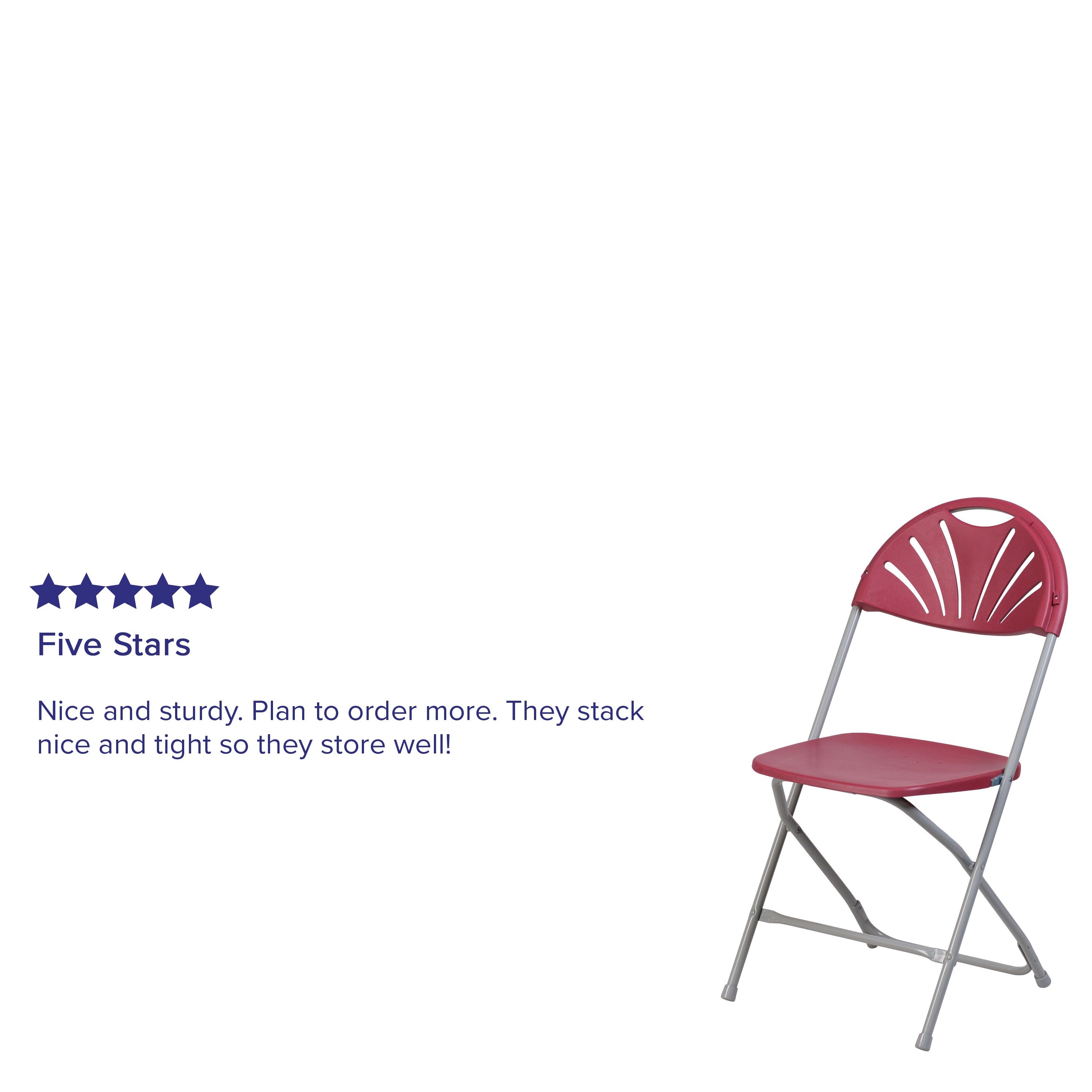2 Pack HERCULES Series 650 lb. Capacity Burgundy Plastic Fan Back Folding Chair