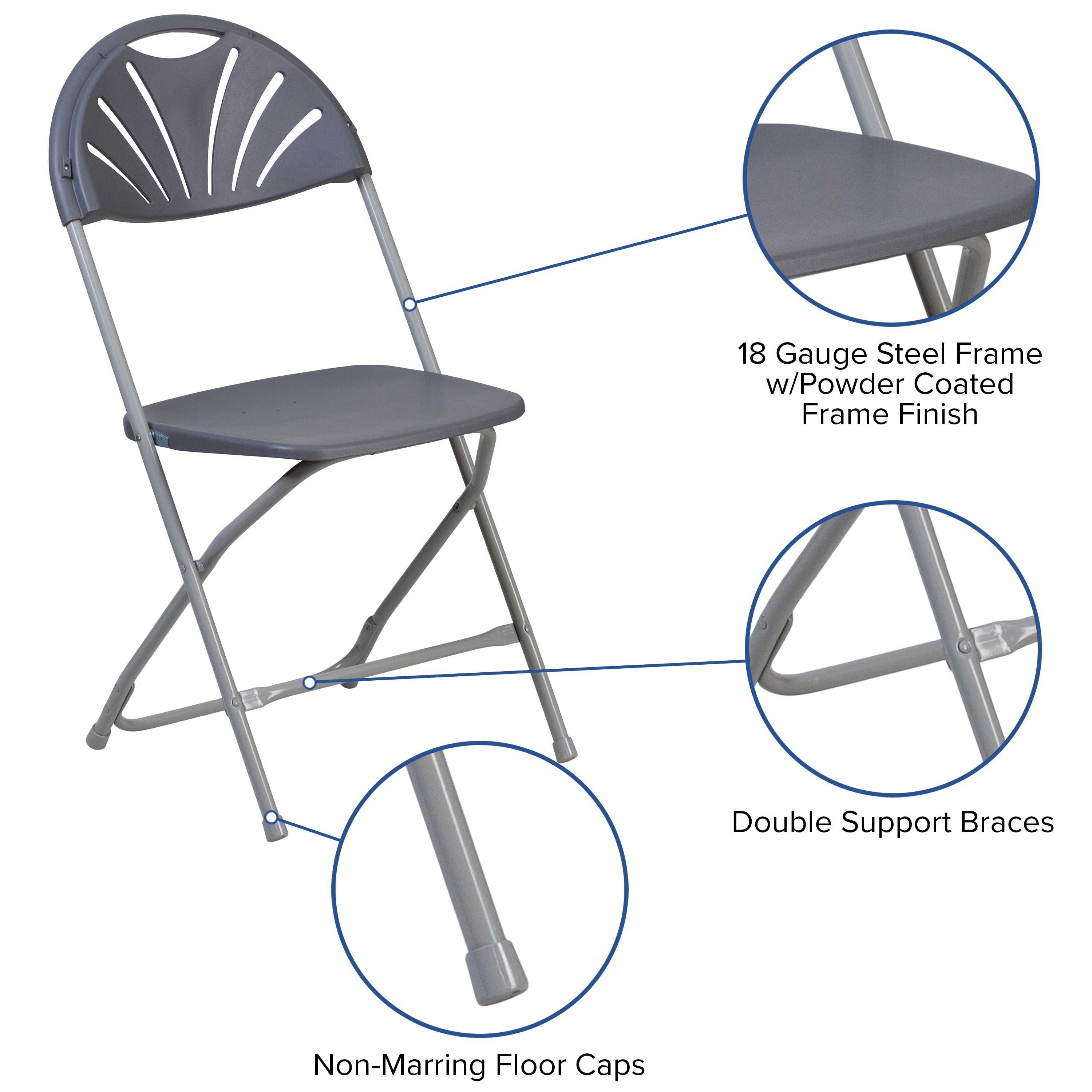 2 Pack HERCULES Series 650 lb. Capacity Charcoal Plastic Fan Back Folding Chair