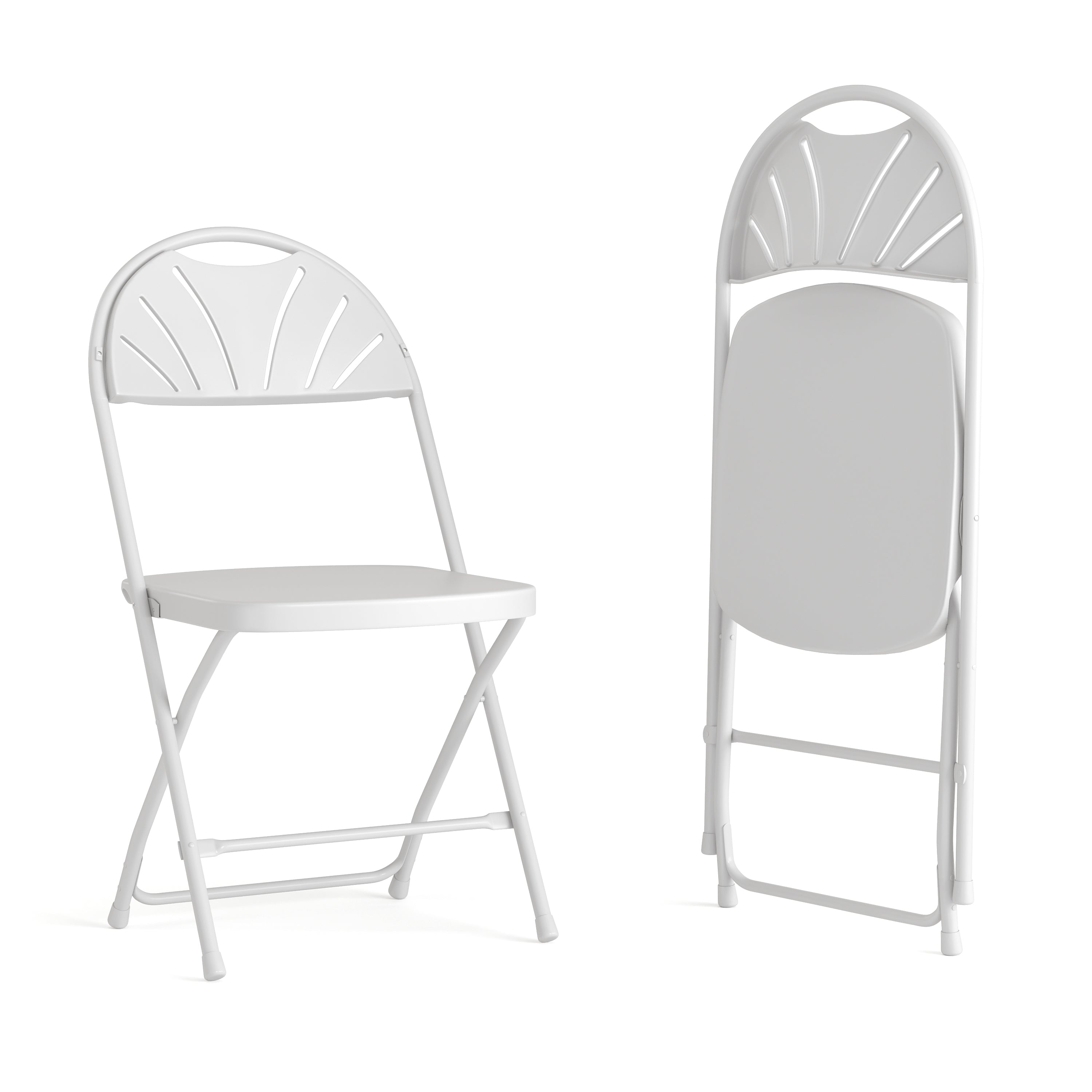 2 Pack HERCULES Series 650 lb. Capacity White Plastic Fan Back Folding Chair