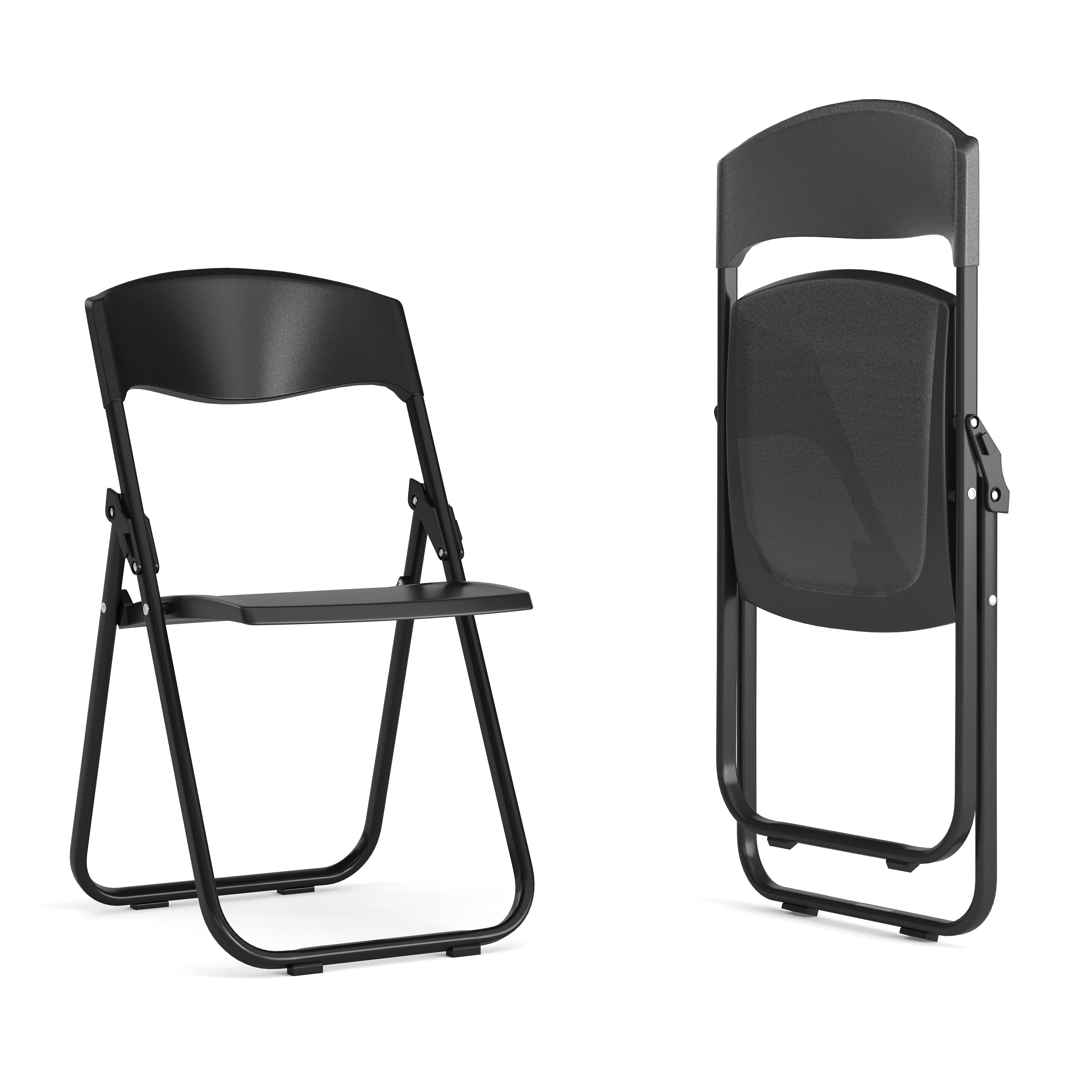 2 Pack HERCULES Series 500 lb. Capacity Heavy Duty Black Plastic Folding Chair with Built-in Ganging Brackets