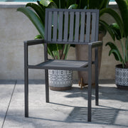 Harris Set of 2 Commercial Indoor/Outdoor Stacking Club Chairs with Black Poly Resin Slatted Backs and Seats