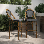 Bordeaux Set of 2 Stackable Indoor/Outdoor Bistro 30" High Barstools, Commercial Grade, Black/White and Bamboo Finish