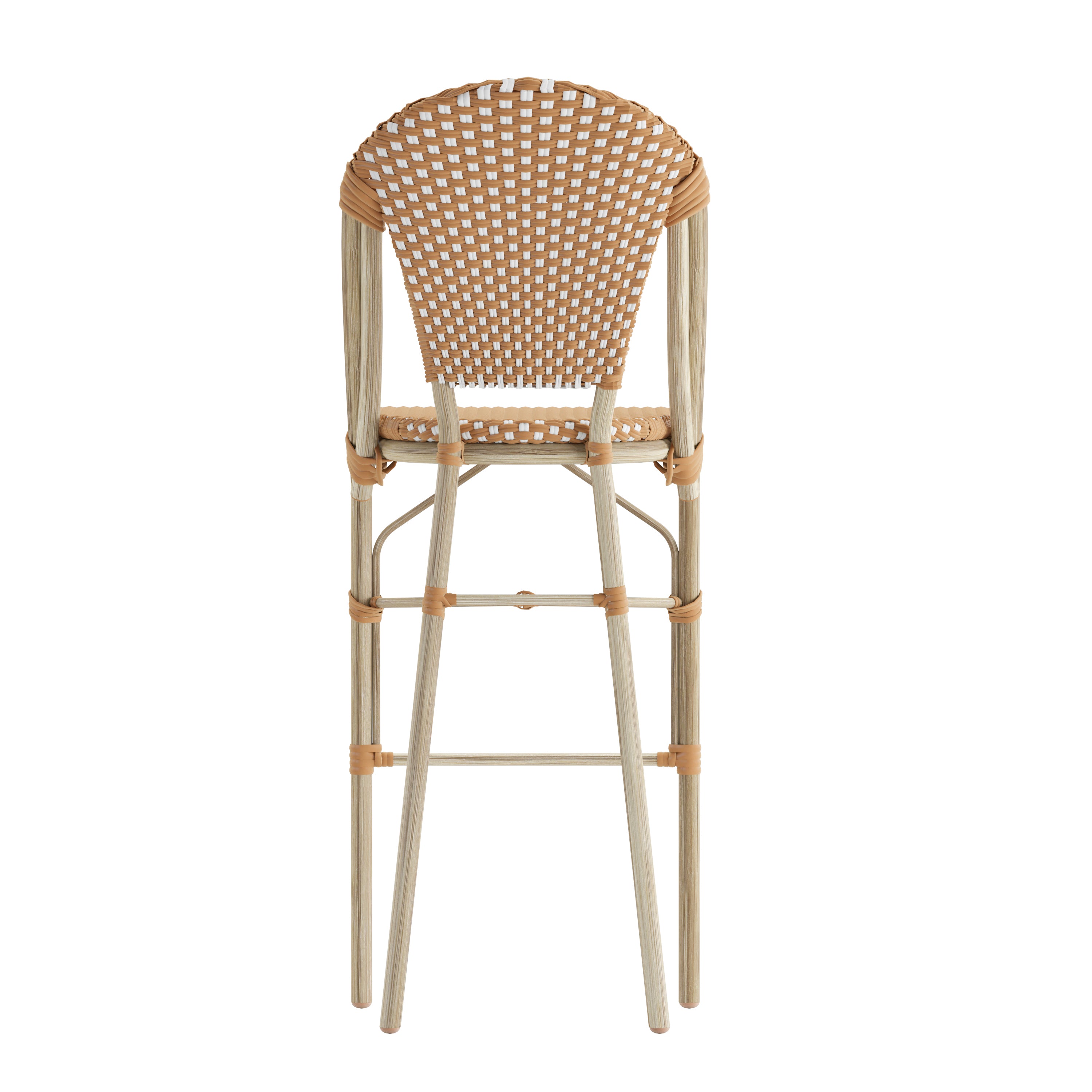 Lourdes Set of 2 Stackable Indoor/Outdoor Bistro 30" High Bar Stools, Commercial Grade, Natural/White and Light Natural Finish