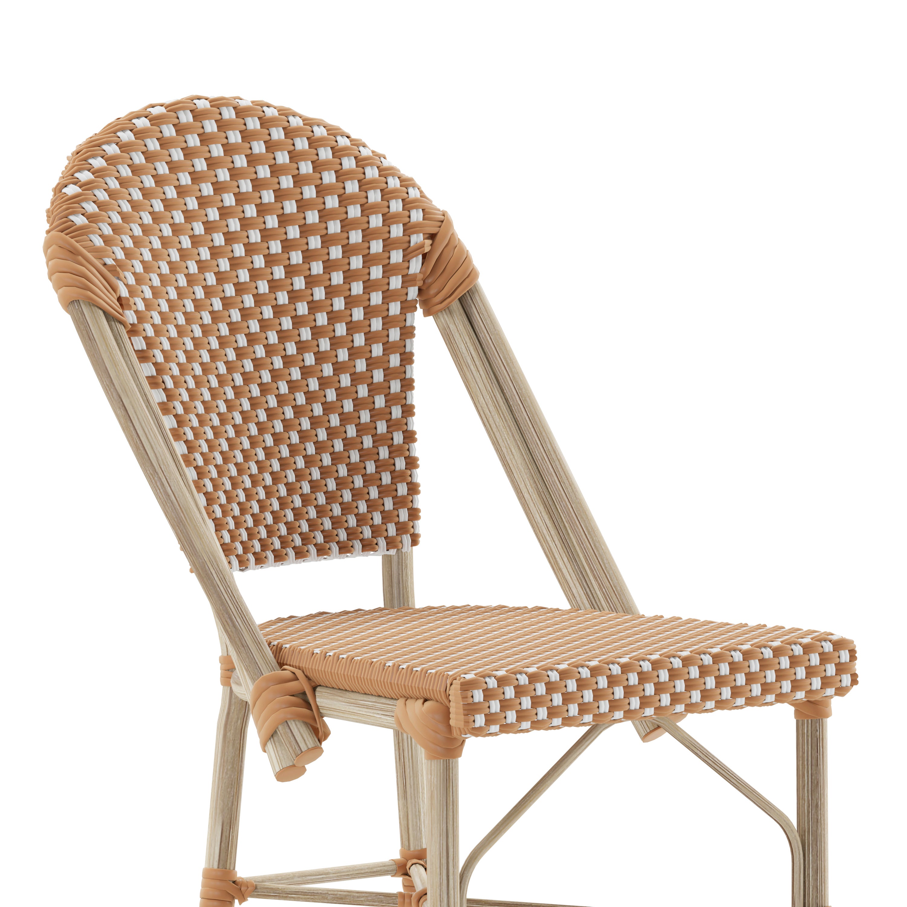 Lourdes Set of 2 Stackable Indoor/Outdoor Bistro 30" High Bar Stools, Commercial Grade, Natural/White and Light Natural Finish