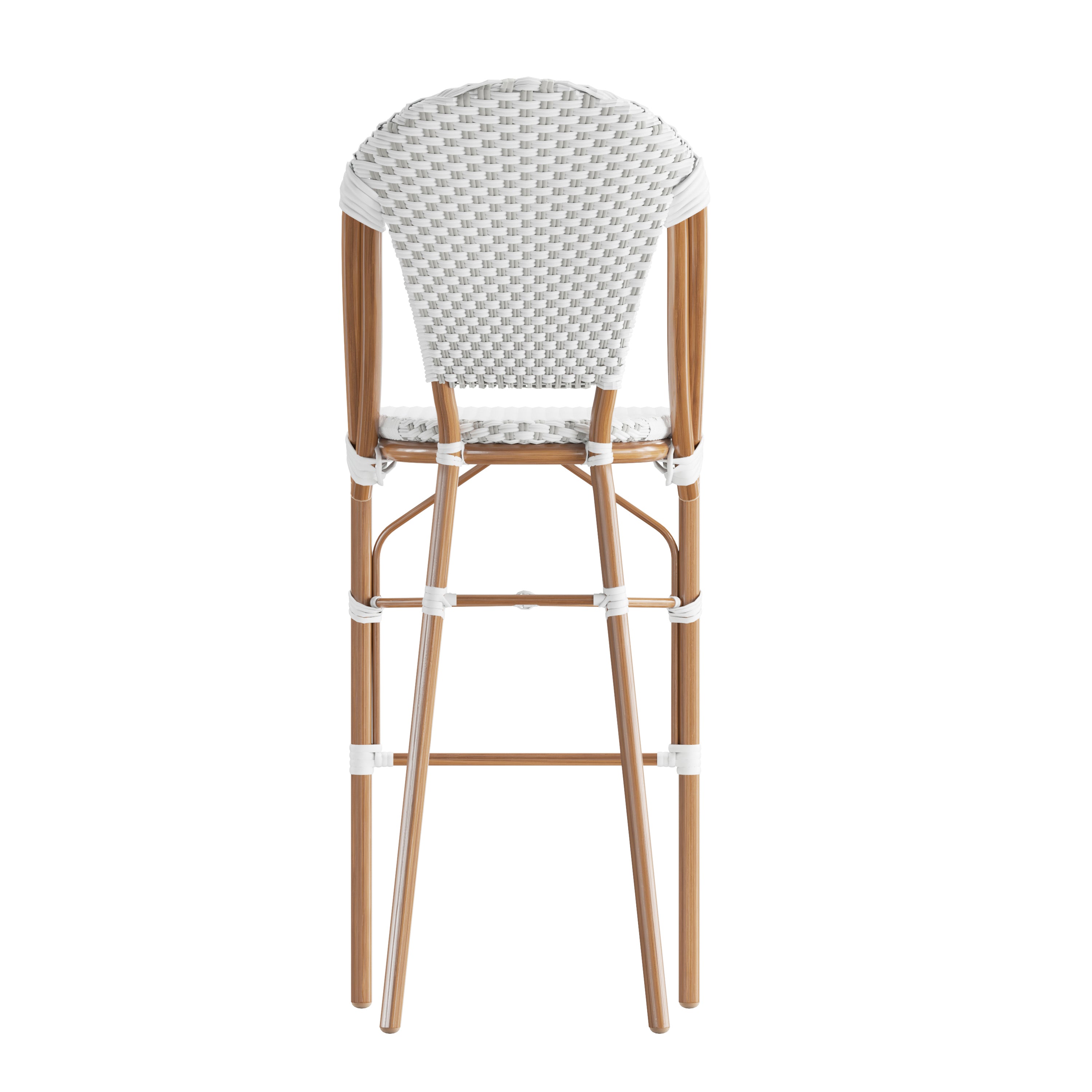 Lourdes Set of 2 Stackable Indoor/Outdoor Bistro 30" High Barstools, Commercial Grade, White/Gray and Bamboo Finish