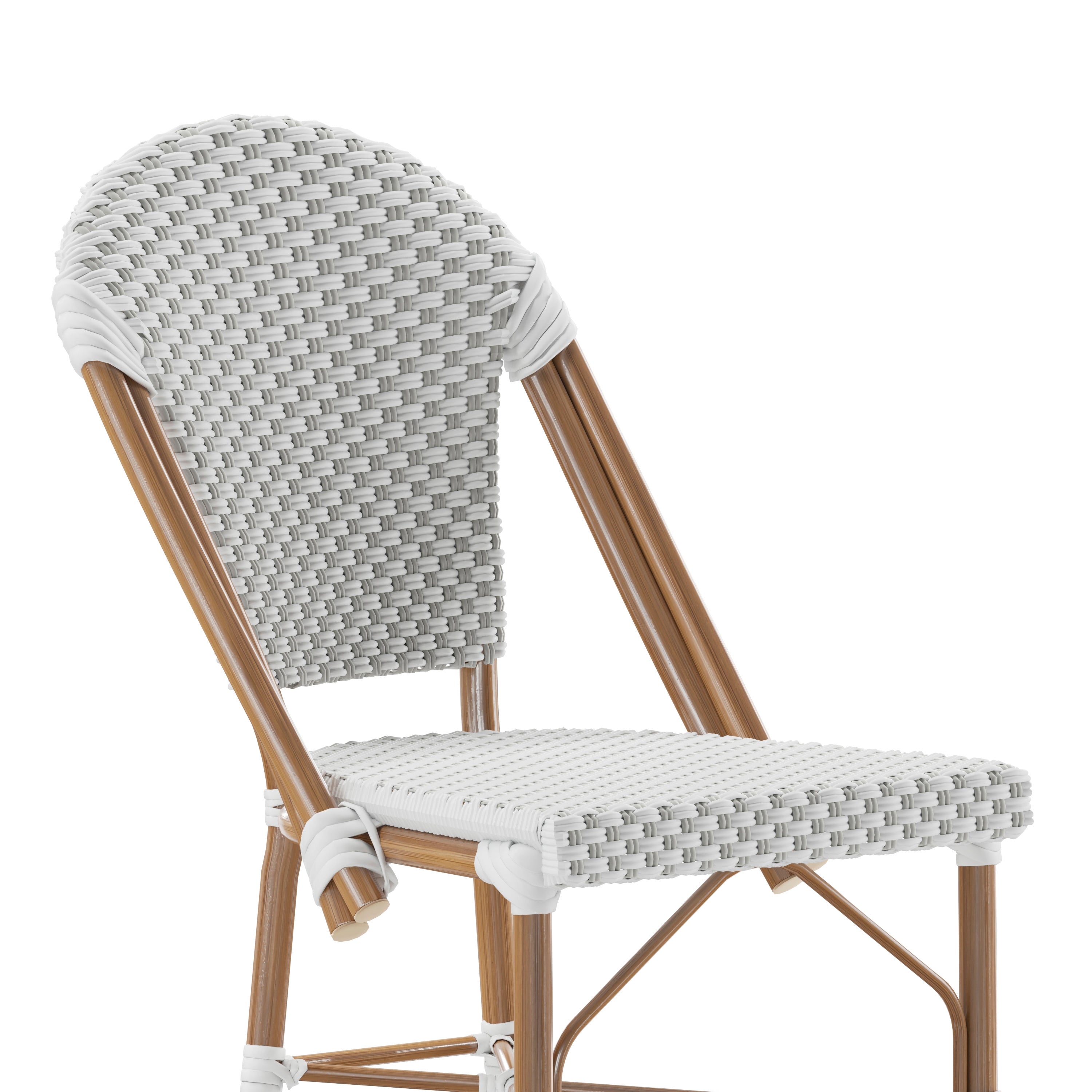 Lourdes Set of 2 Stackable Indoor/Outdoor Bistro 30" High Barstools, Commercial Grade, White/Gray and Bamboo Finish