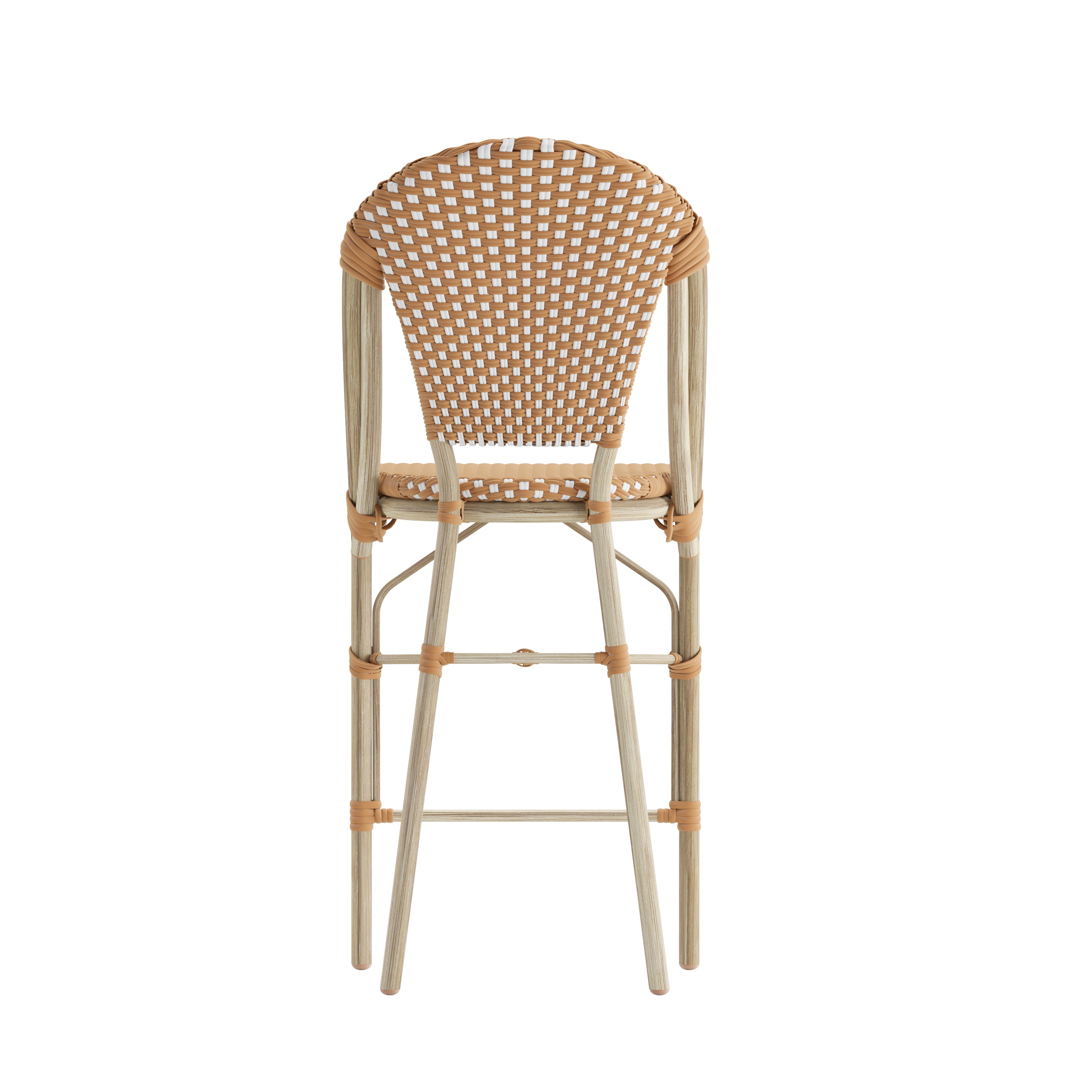 Lourdes Set of 2 Stackable Indoor/Outdoor Bistro 26" High Counter Height Stools, Commercial Grade, Natural/White and Light Natural Finish