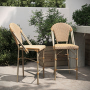 Lourdes Set of 2 Stackable Indoor/Outdoor Bistro 26" High Counter Height Stools, Commercial Grade, Natural/White and Light Natural Finish
