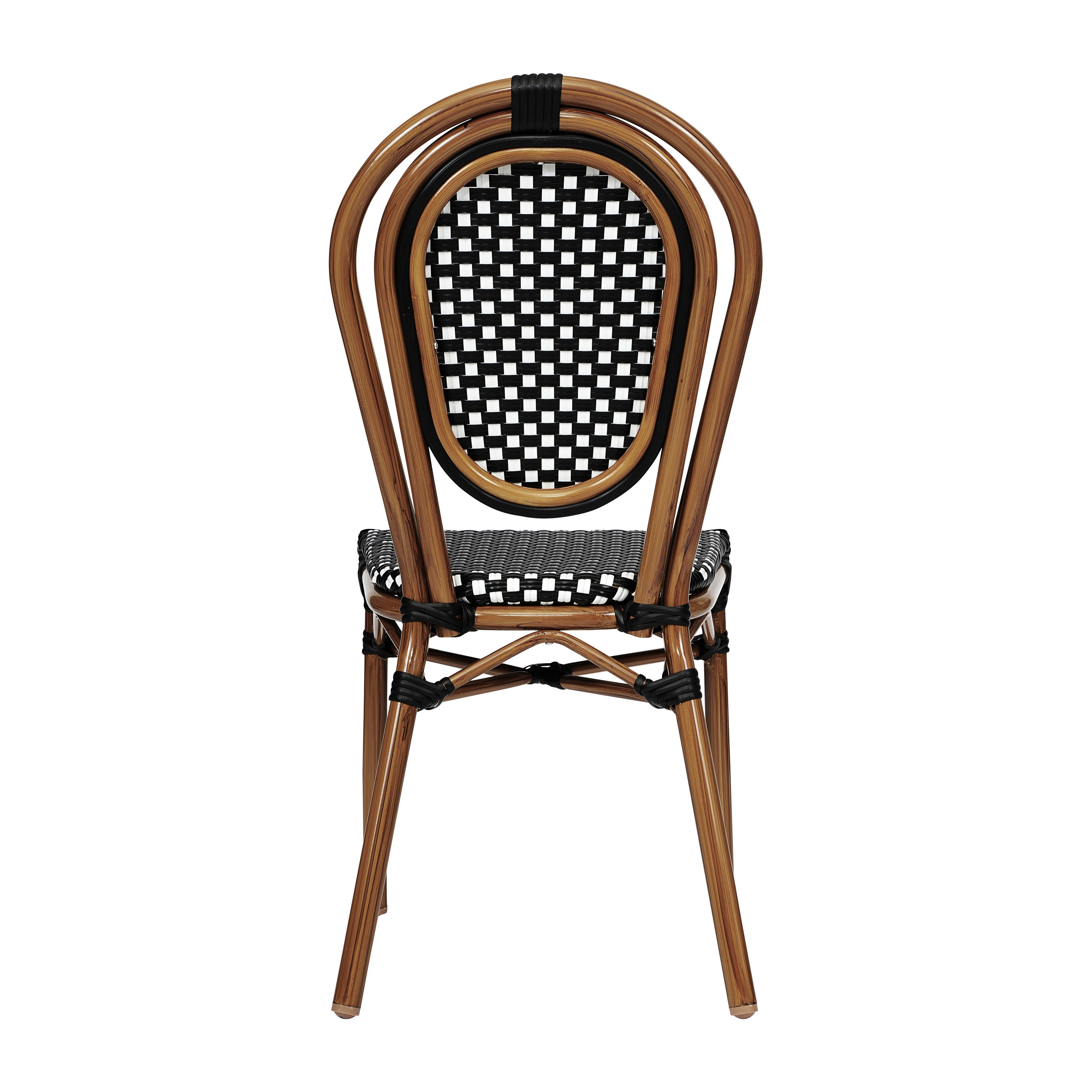 2 Pack Lourdes Indoor/Outdoor Commercial Thonet Bistro Stack Chair Natural/White PE Rattan and Bamboo Aluminum Frame in Natural