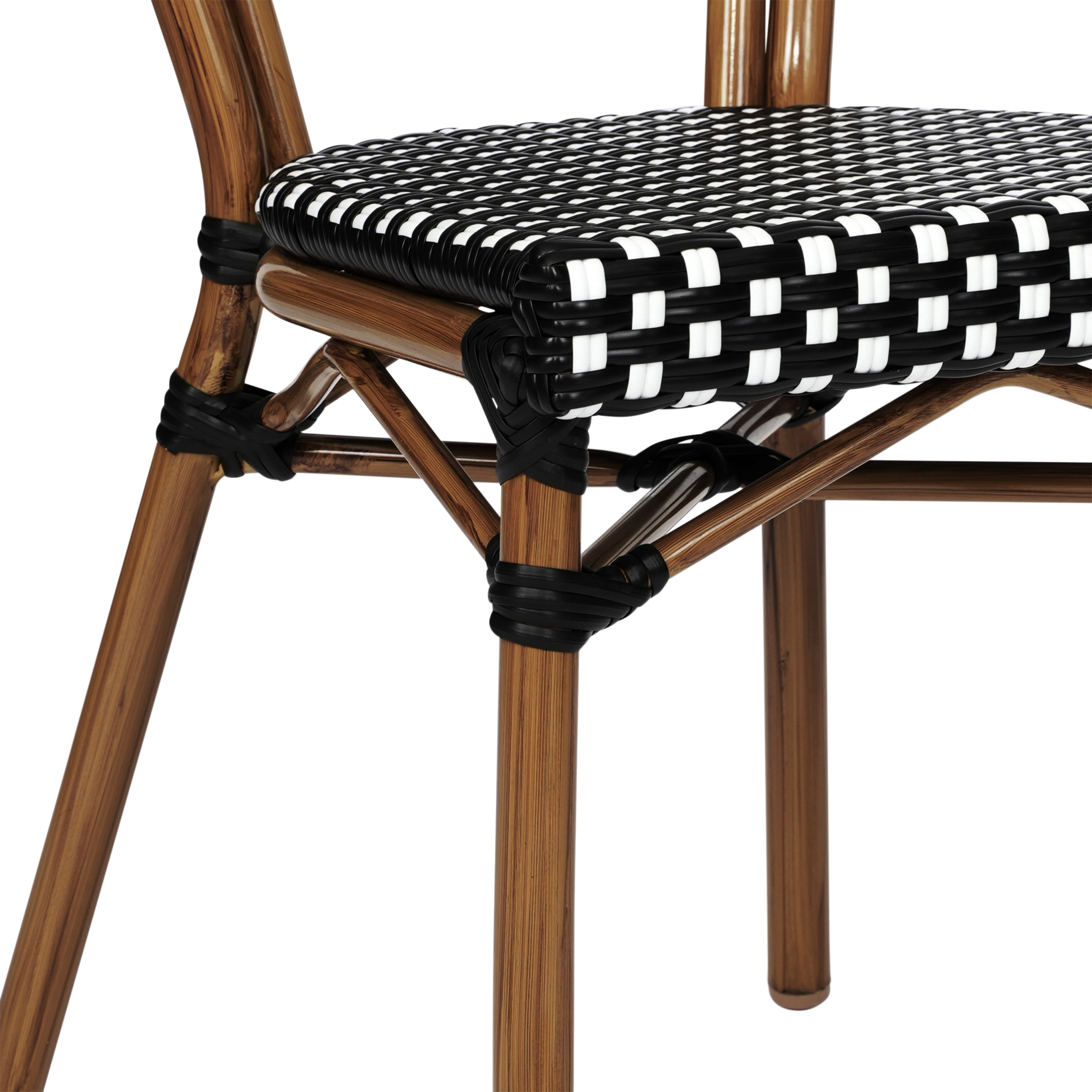 2 Pack Lourdes Indoor/Outdoor Commercial Thonet Bistro Stack Chair Natural/White PE Rattan and Bamboo Aluminum Frame in Natural