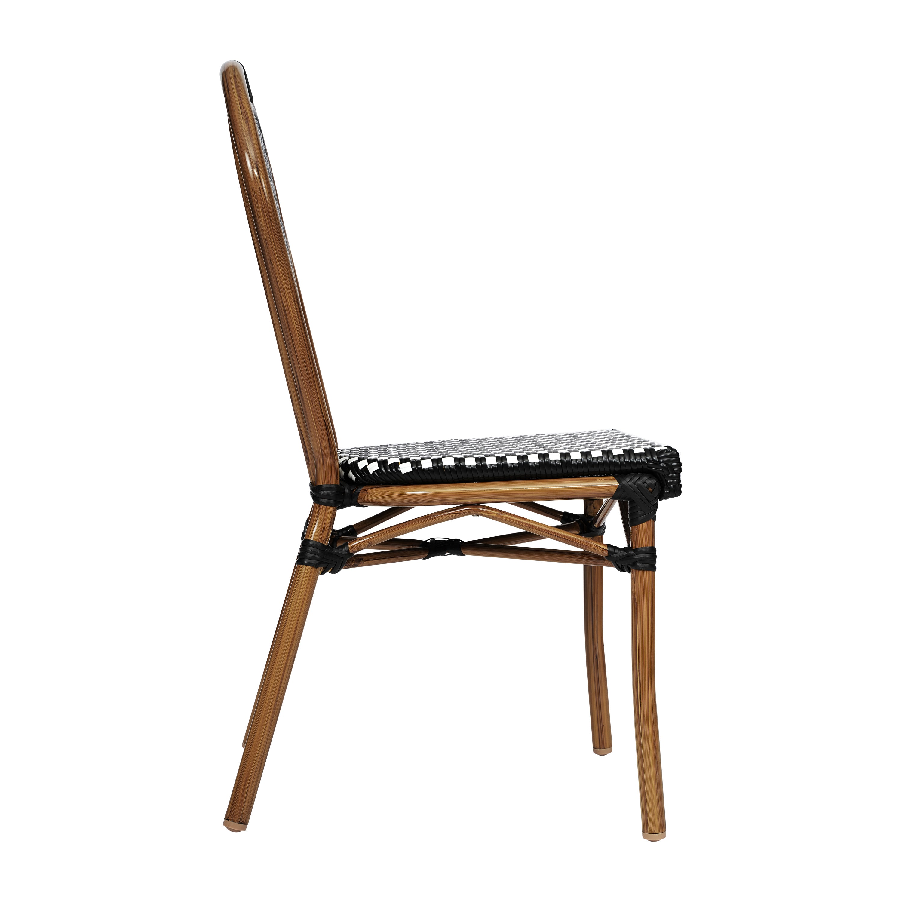 2 Pack Lourdes Indoor/Outdoor Commercial Thonet Bistro Stack Chair Natural/White PE Rattan and Bamboo Aluminum Frame in Natural