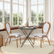 2 Pack Lourdes Indoor/Outdoor Commercial Thonet Bistro Stacking Chair, White and Gray PE Rattan and Bamboo Print Aluminum Frame in Natural