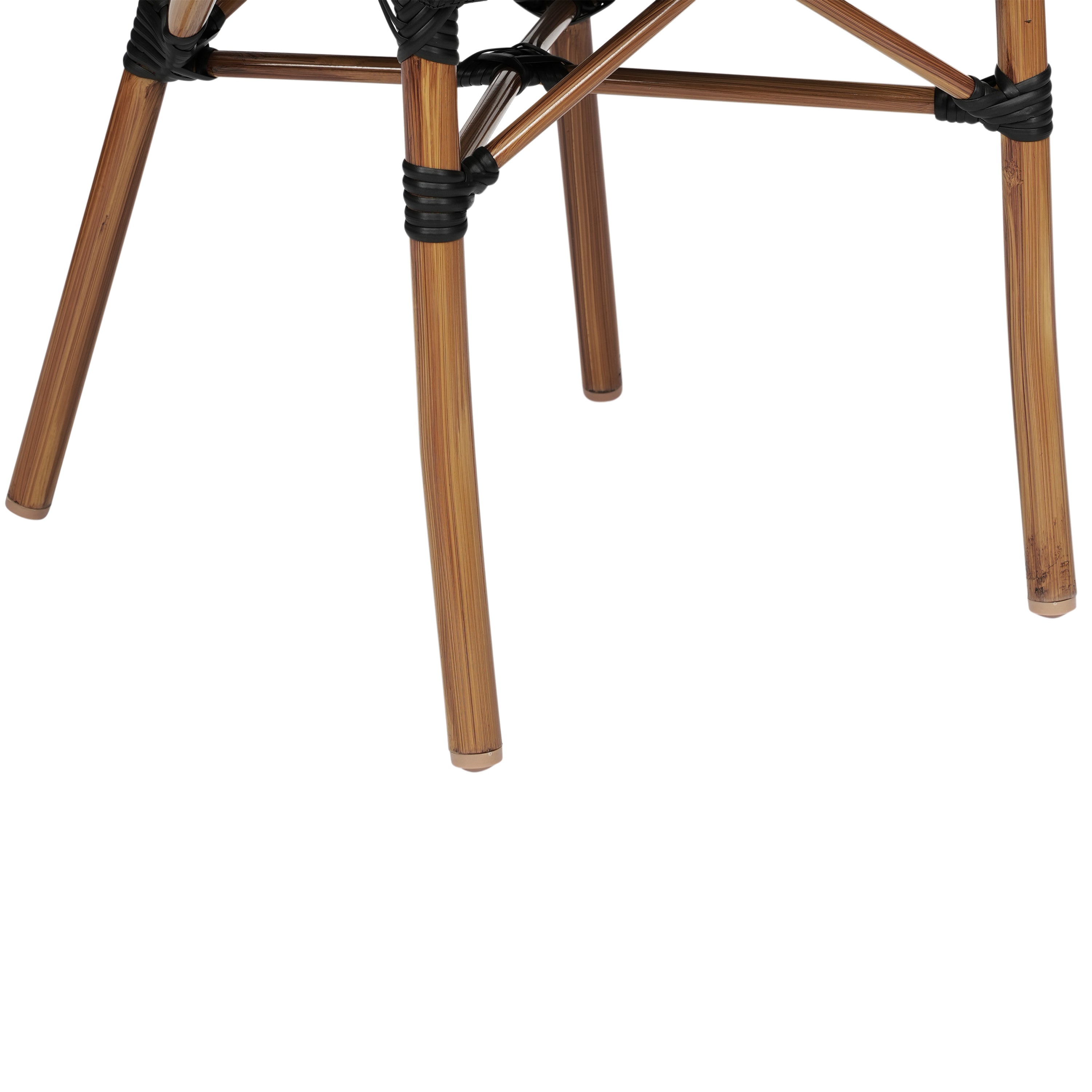 2 Pack Marseille Indoor/Outdoor Commercial Bistro Stacking Chair with Arms, Black Textilene and Bamboo Print Aluminum Frame in Natural