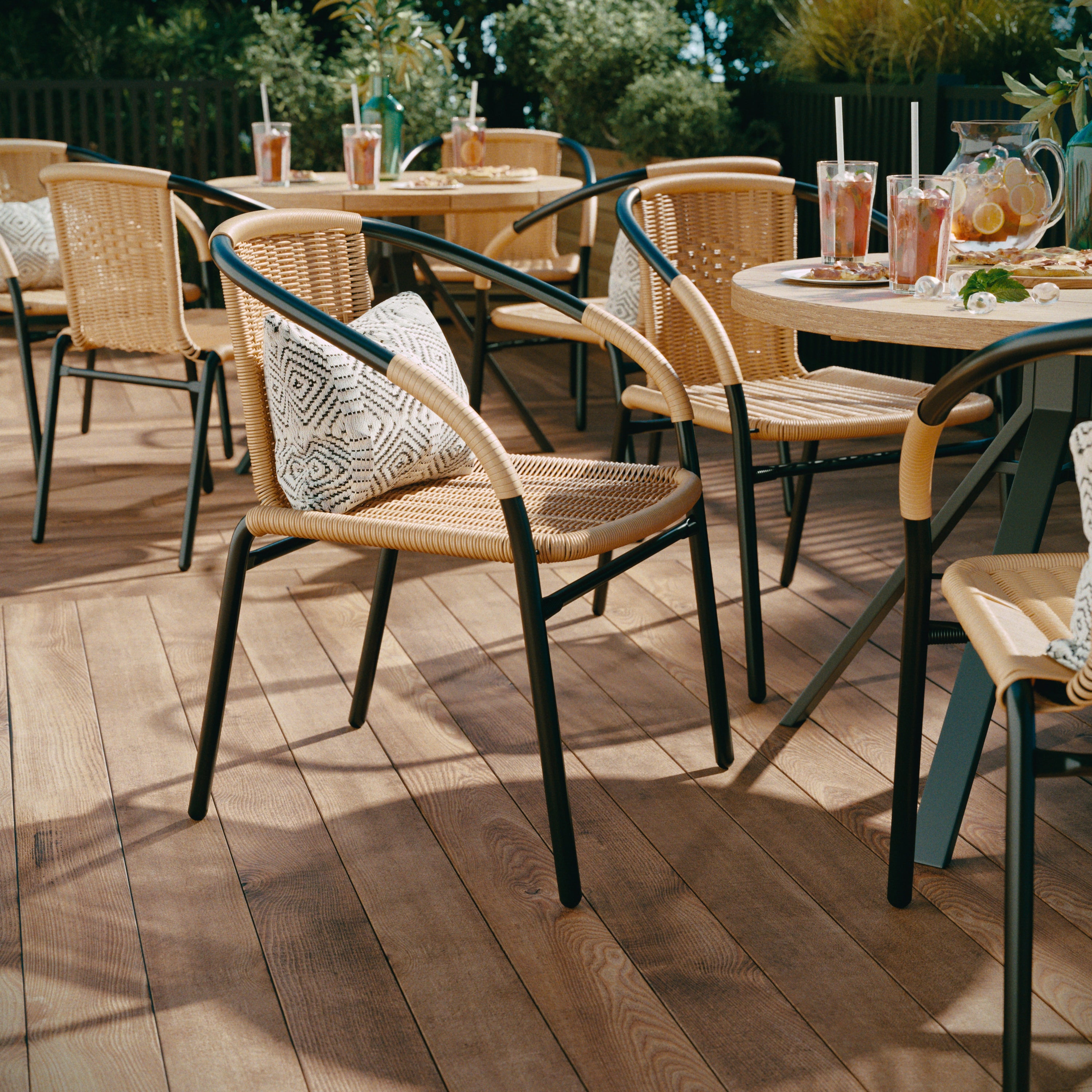 Lila Set of 2 Commercial Grade Beige Rattan Indoor-Outdoor Restaurant Stack Chairs