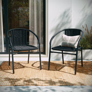 Lila Set of 2 Commercial Grade Black Rattan Indoor-Outdoor Restaurant Stack Chairs