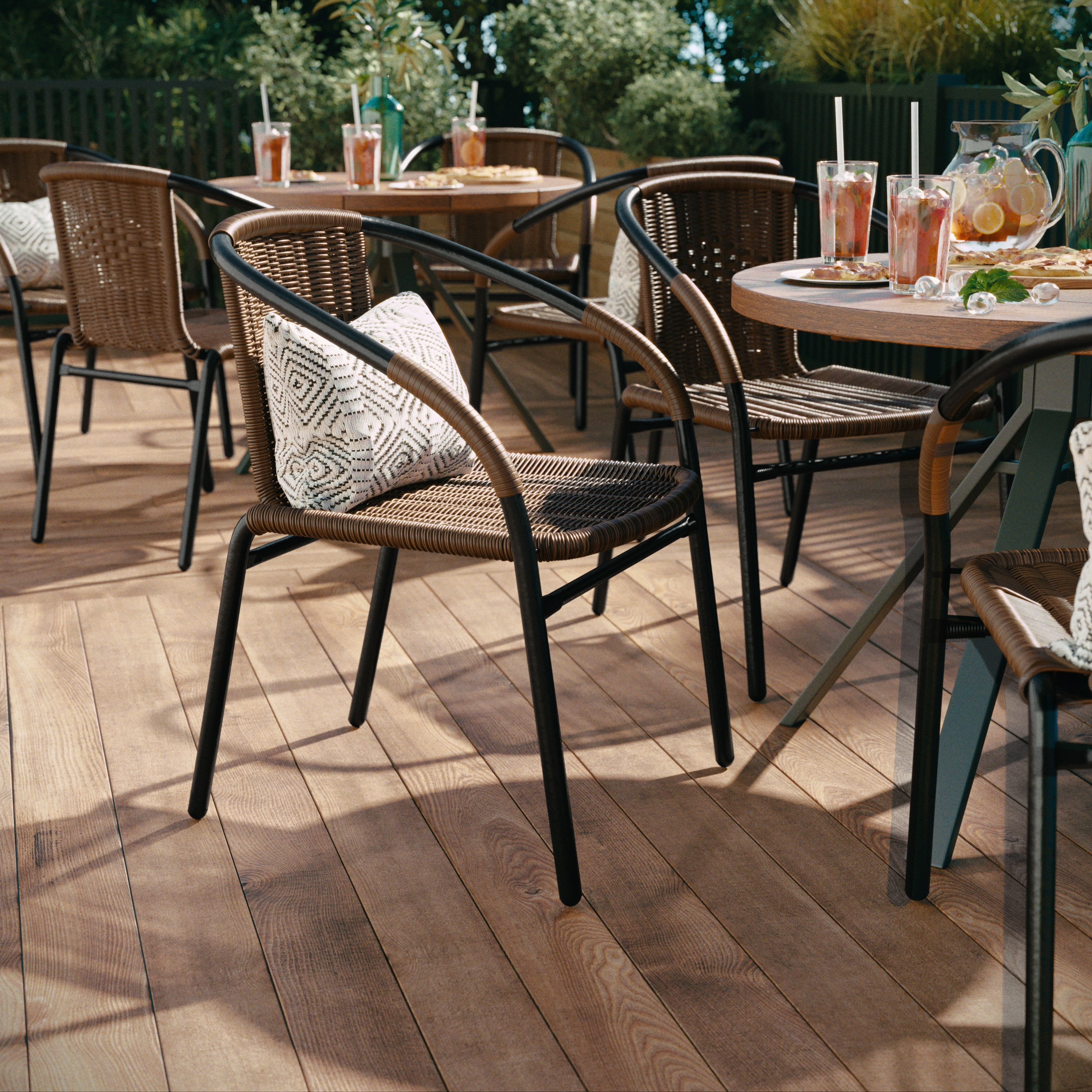Lila Set of 2 Commercial Grade Medium Brown Rattan Indoor-Outdoor Restaurant Stack Chairs