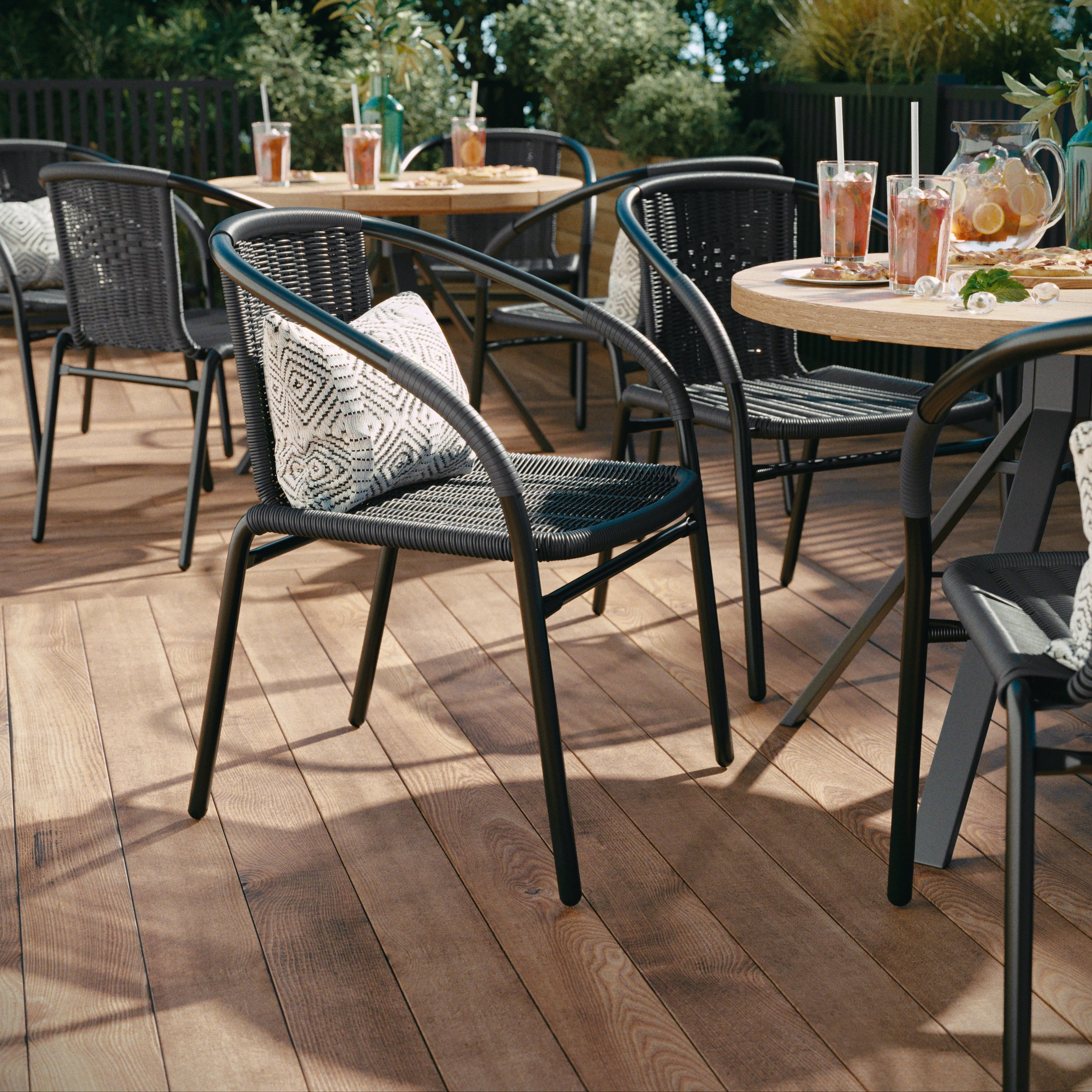 Lila Set of 2 Commercial Grade Gray Rattan Indoor-Outdoor Restaurant Stack Chairs