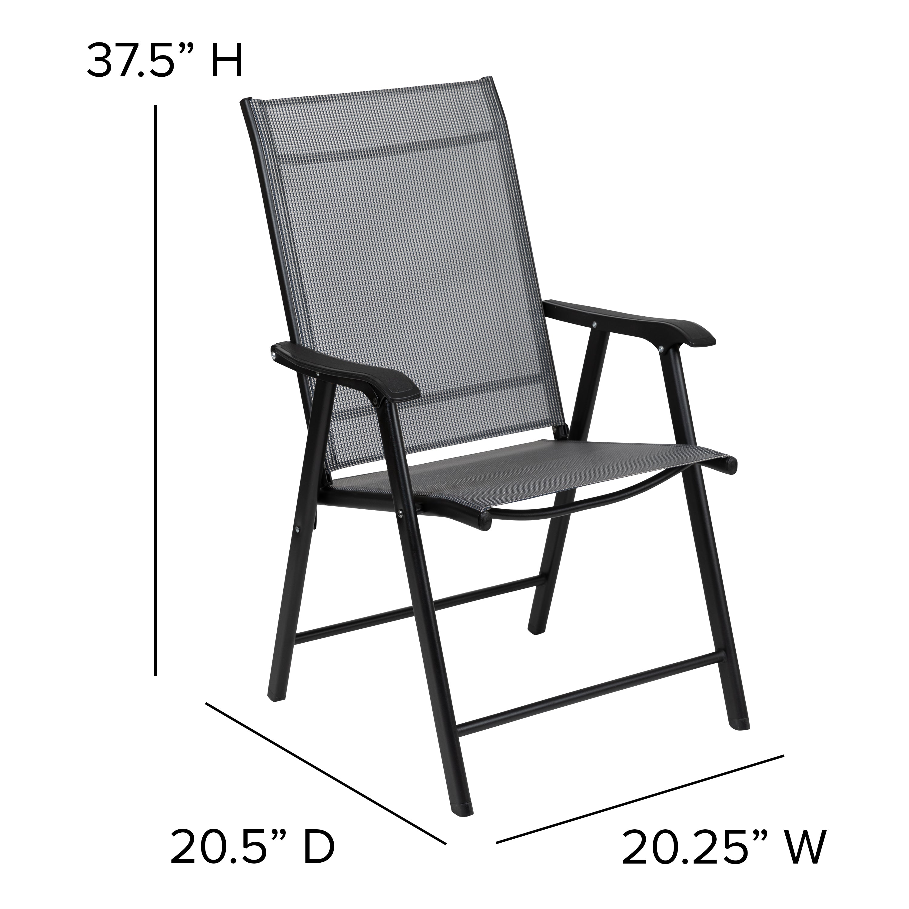 Paladin Gray Outdoor Folding Patio Sling Chair with Black Frame (2 Pack)