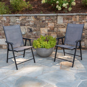 Paladin Gray Outdoor Folding Patio Sling Chair with Black Frame (2 Pack)