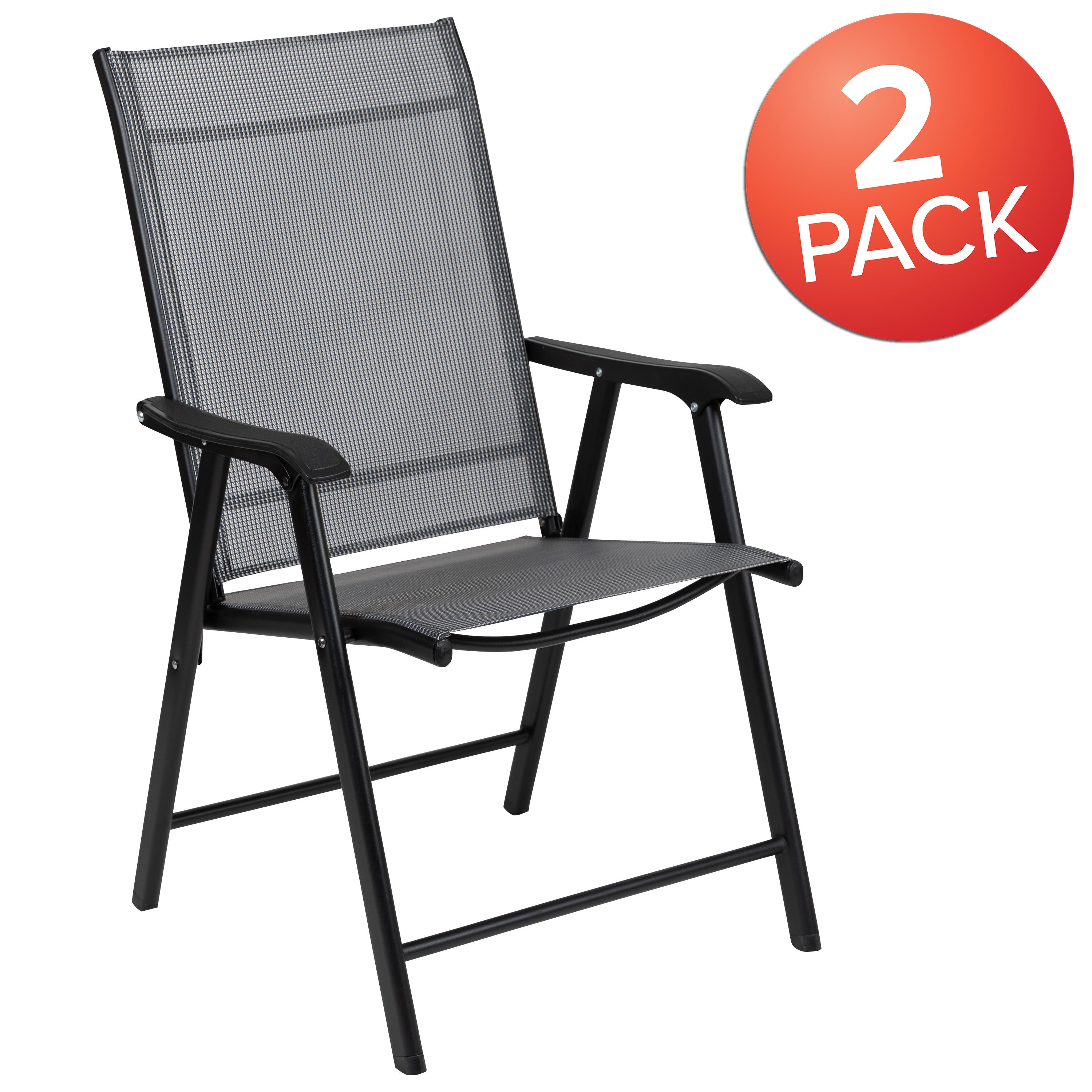 Paladin Gray Outdoor Folding Patio Sling Chair with Black Frame (2 Pack)