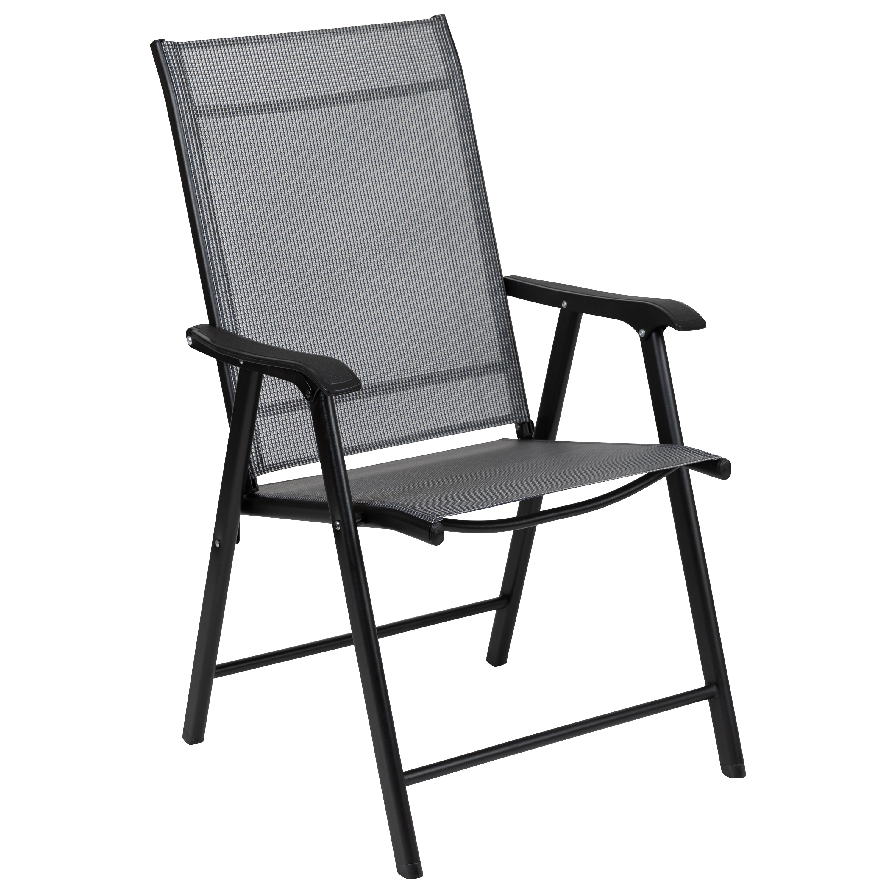 Paladin Gray Outdoor Folding Patio Sling Chair with Black Frame (2 Pack)