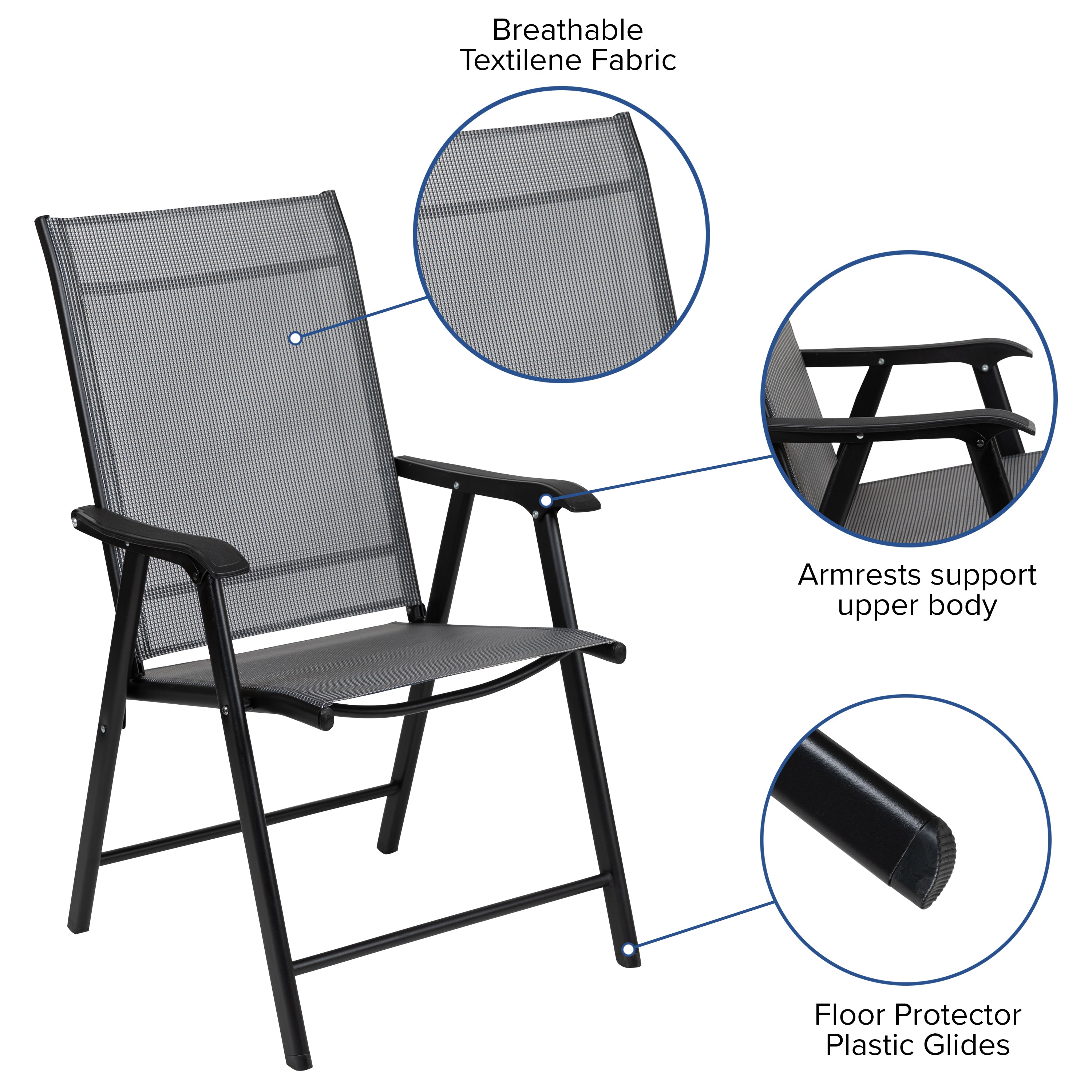 Paladin Gray Outdoor Folding Patio Sling Chair with Black Frame (2 Pack)