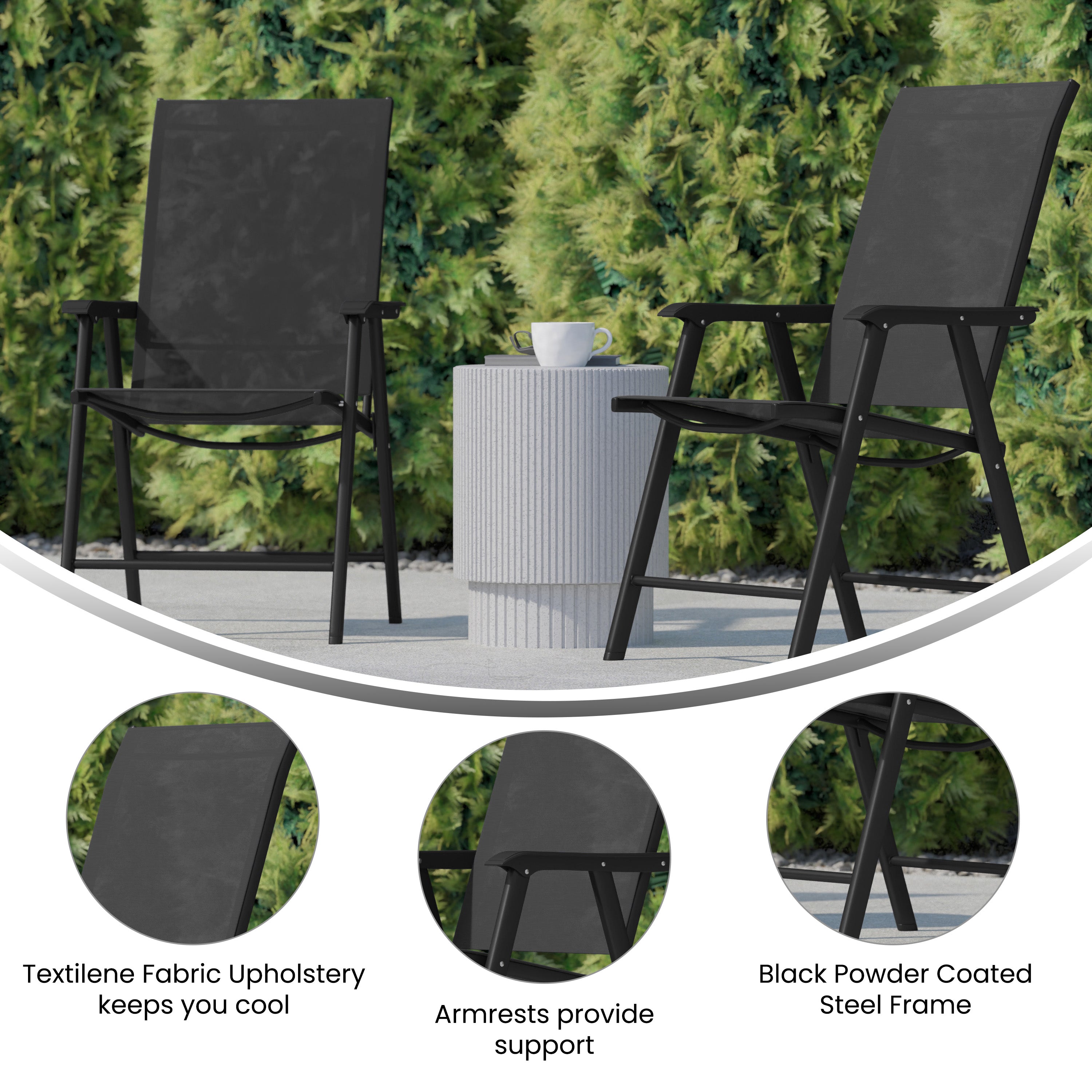 Paladin Black Outdoor Folding Patio Sling Chair