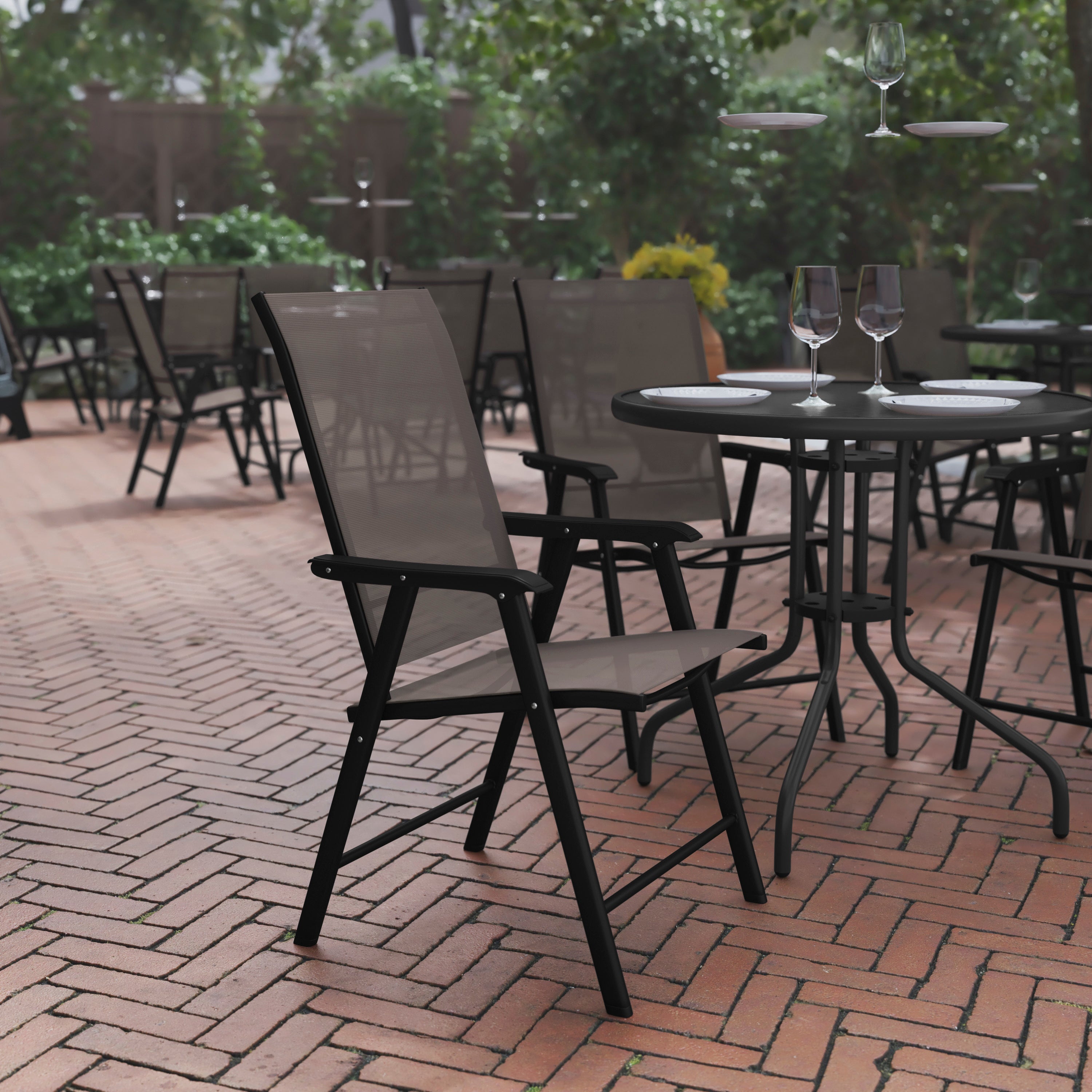 Paladin Brown Outdoor Folding Patio Sling Chair