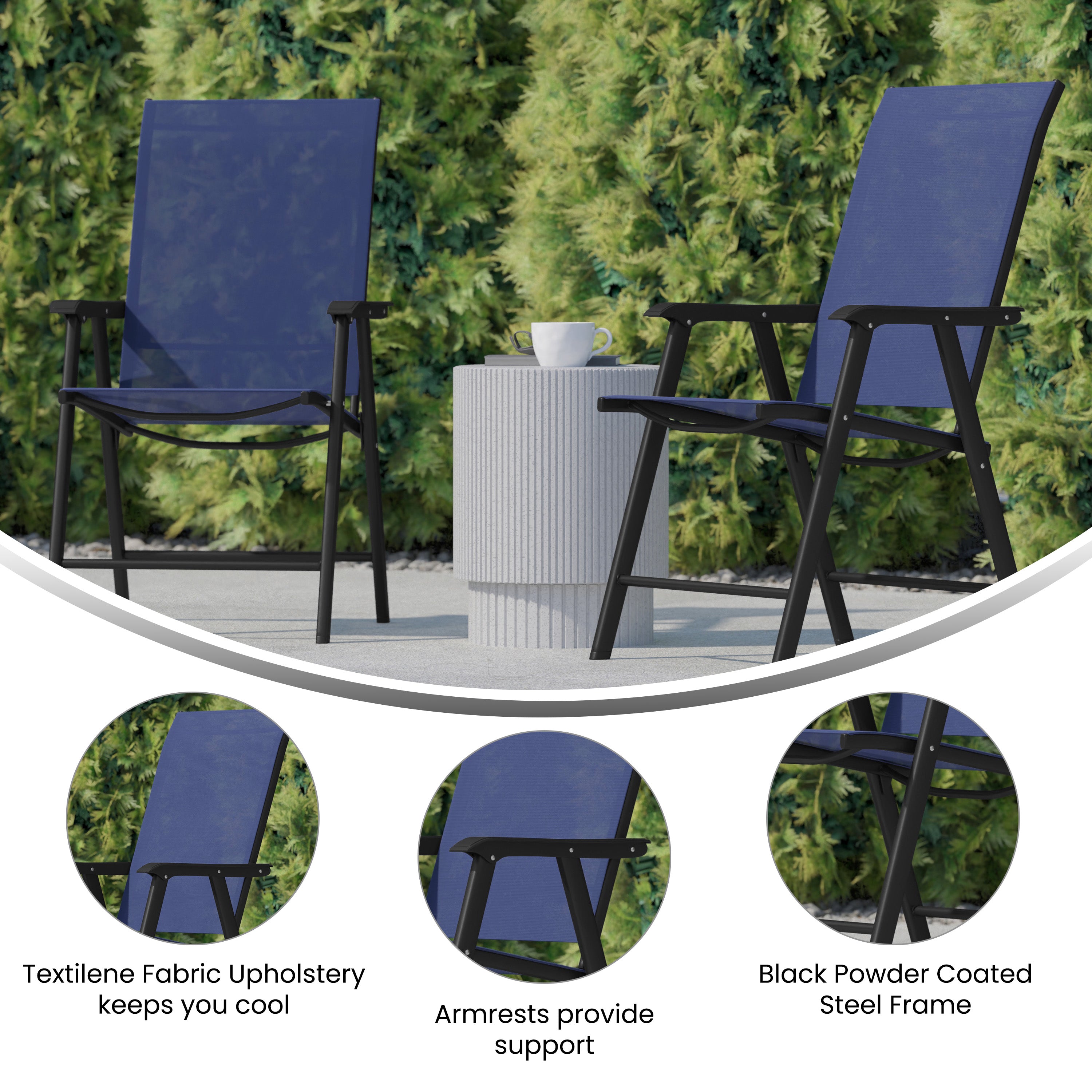 Paladin Navy Outdoor Folding Patio Sling Chair