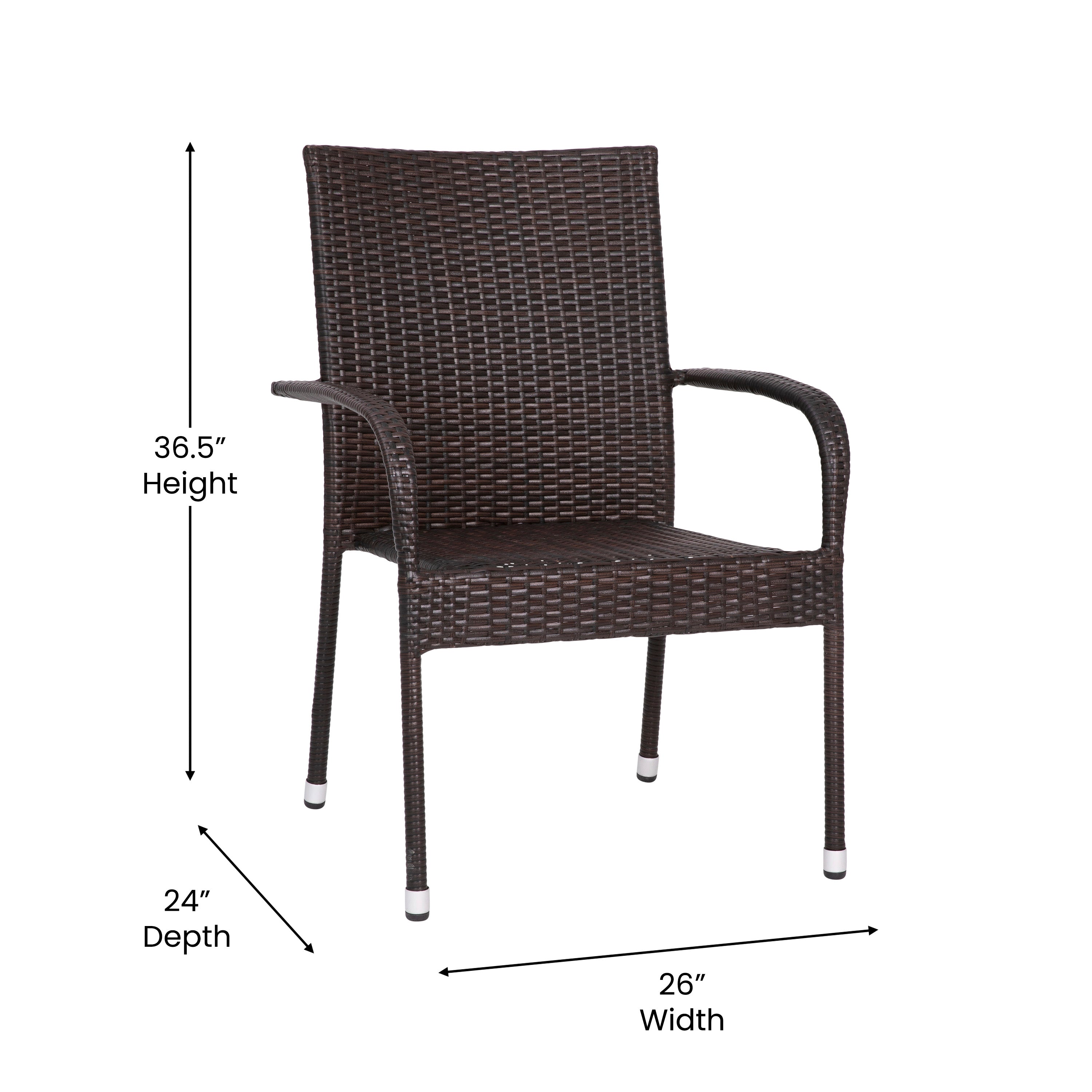 Maxim Set of 2 Stackable Indoor/Outdoor Wicker Dining Chairs with Arms - Fade & Weather-Resistant Steel Frames - Espresso